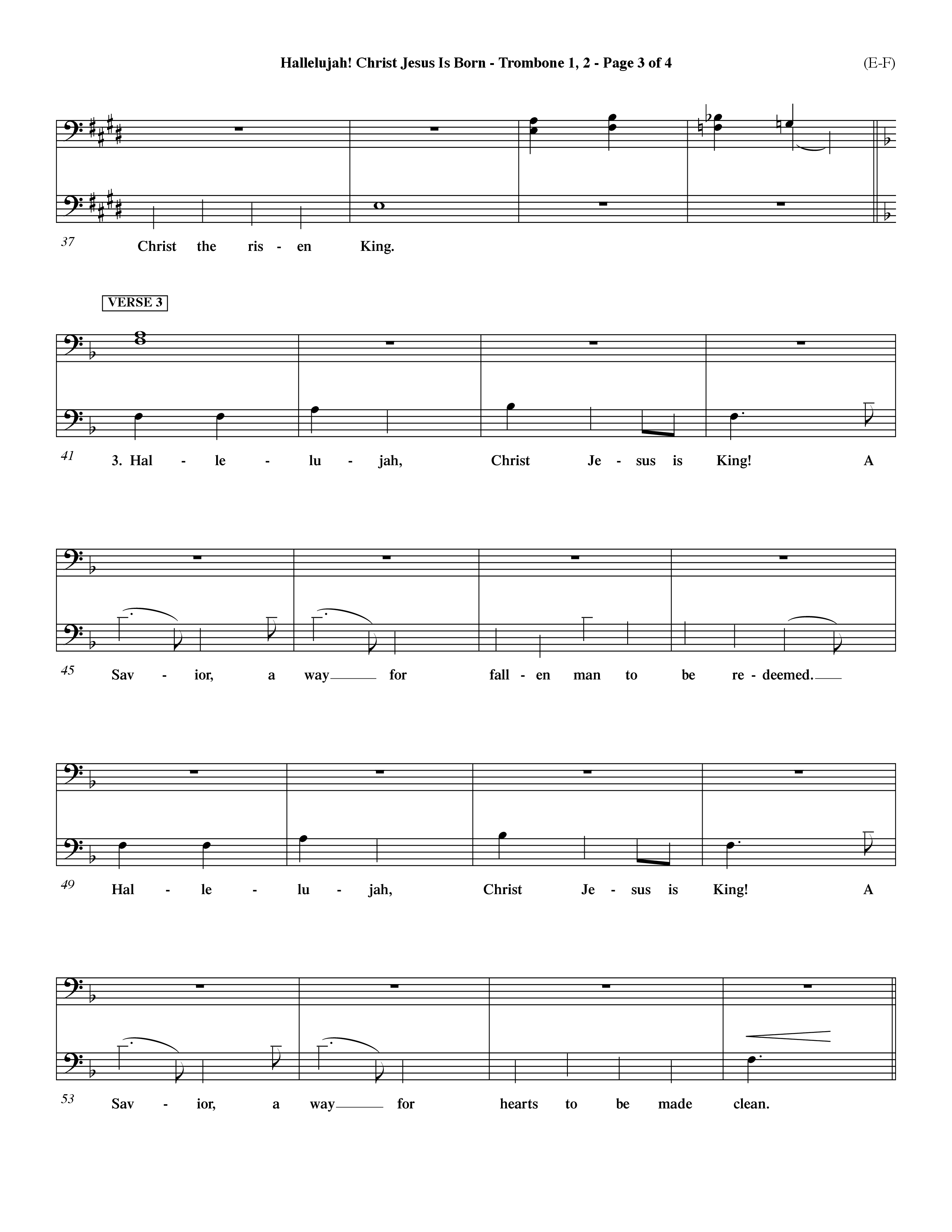 Hallelujah Christ Jesus Is Born (Choral Anthem SATB) Trombone 1/2 (Word Music Choral / Orch. Dave Williamson)