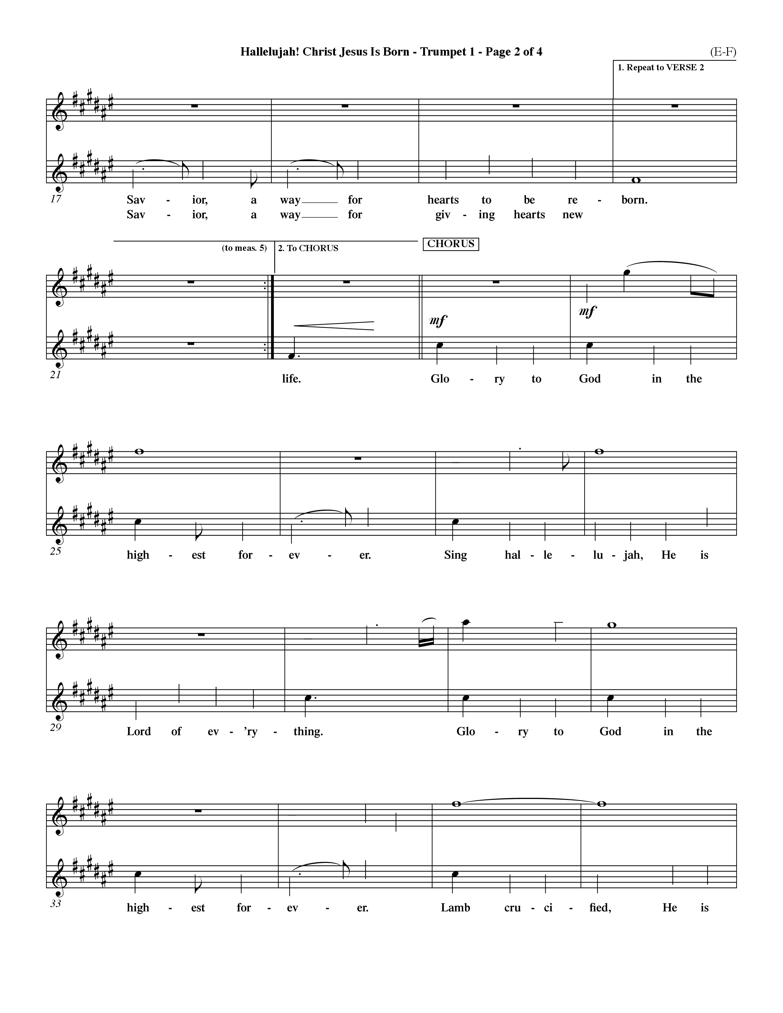 Hallelujah Christ Jesus Is Born (Choral Anthem SATB) Trumpet 1 (Word Music Choral / Orch. Dave Williamson)
