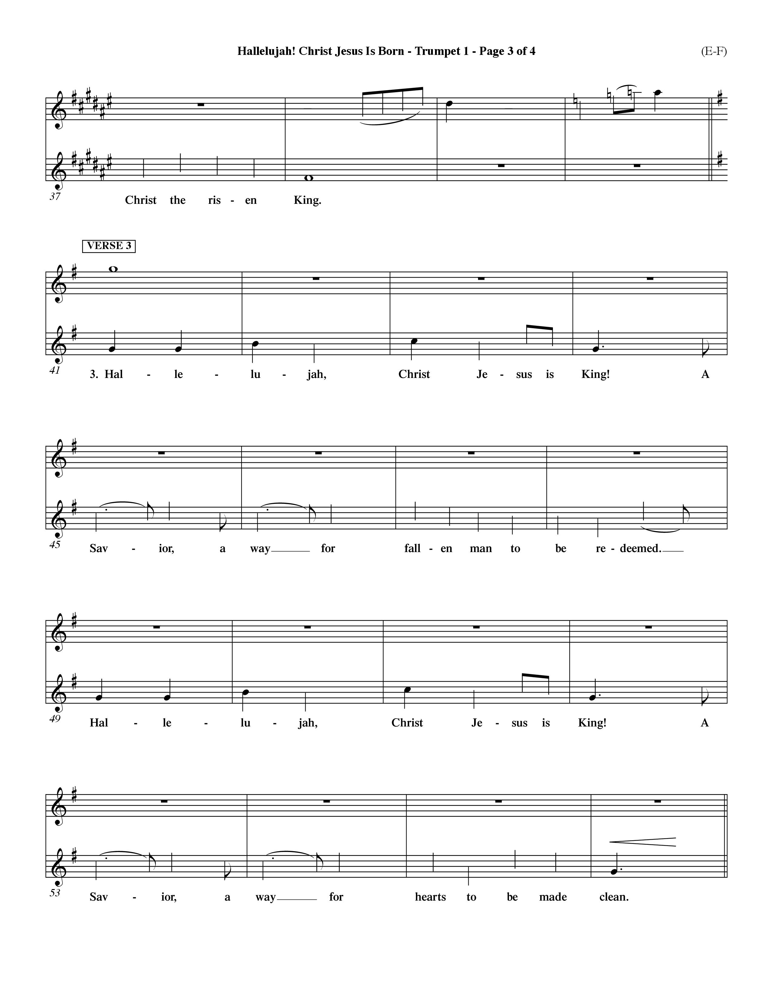 Hallelujah Christ Jesus Is Born (Choral Anthem SATB) Trumpet 1 (Word Music Choral / Orch. Dave Williamson)