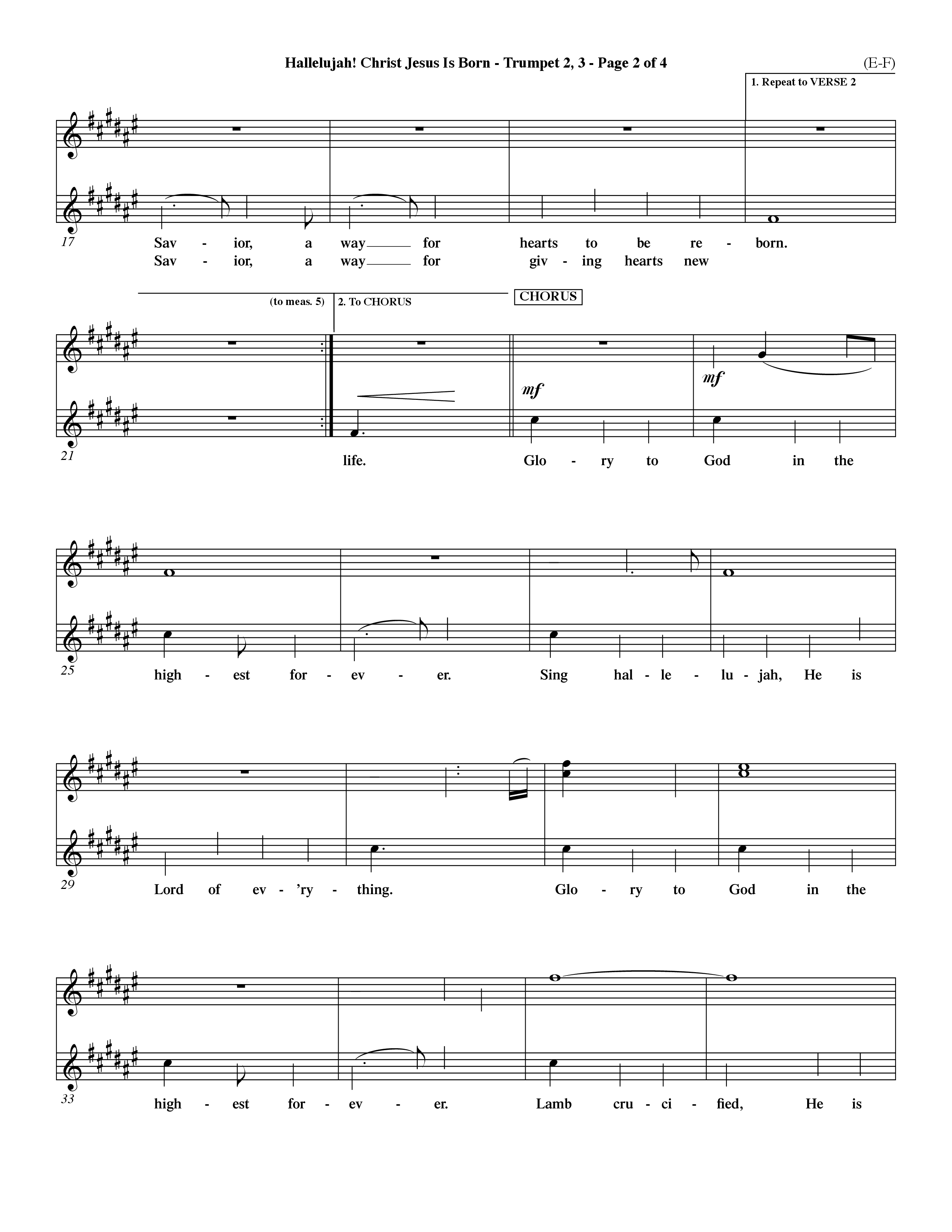 Hallelujah Christ Jesus Is Born (Choral Anthem SATB) Trumpet 2/3 (Word Music Choral / Orch. Dave Williamson)