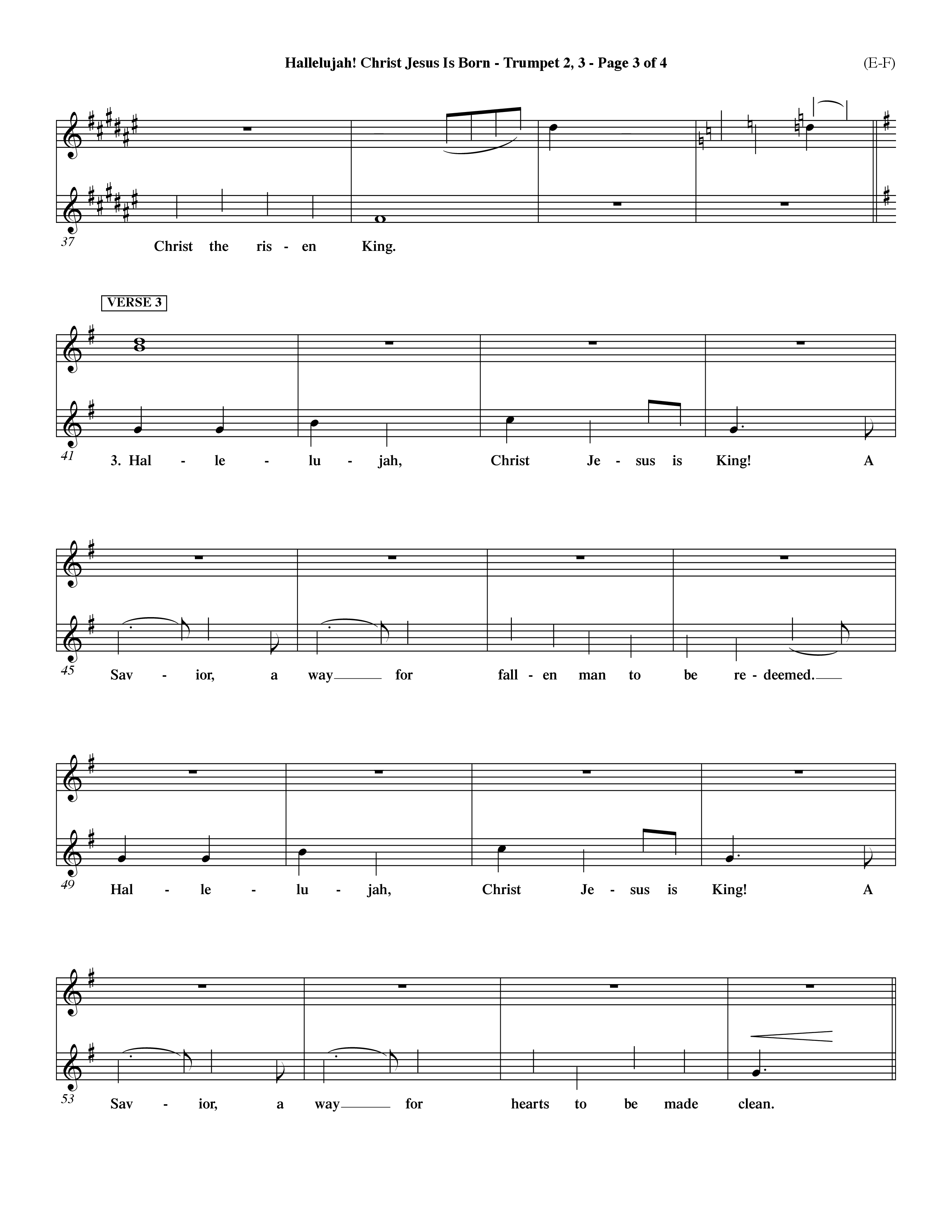 Hallelujah Christ Jesus Is Born (Choral Anthem SATB) Trumpet 2/3 (Word Music Choral / Orch. Dave Williamson)
