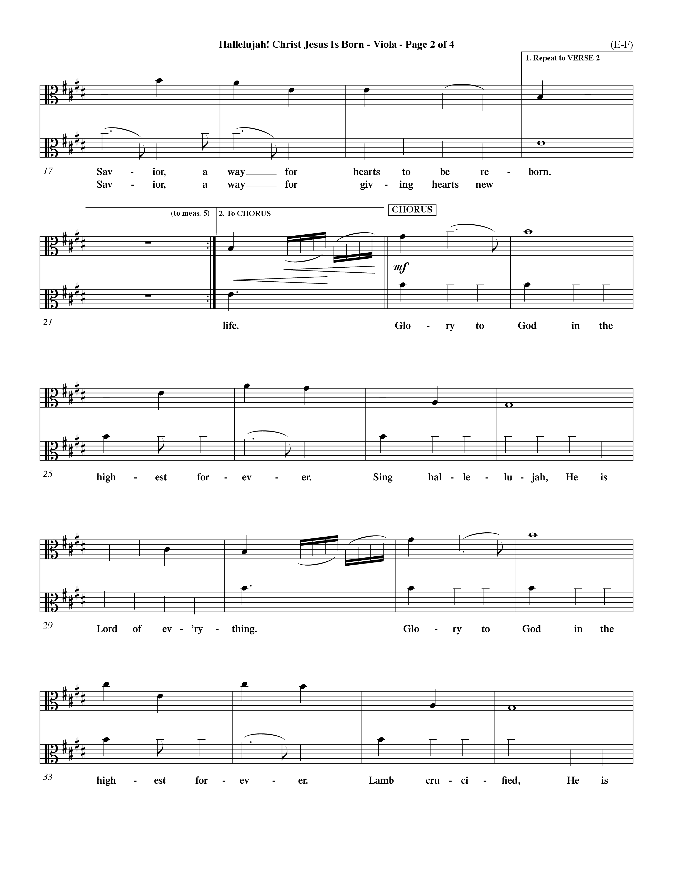 Hallelujah Christ Jesus Is Born (Choral Anthem SATB) Viola (Word Music Choral / Orch. Dave Williamson)