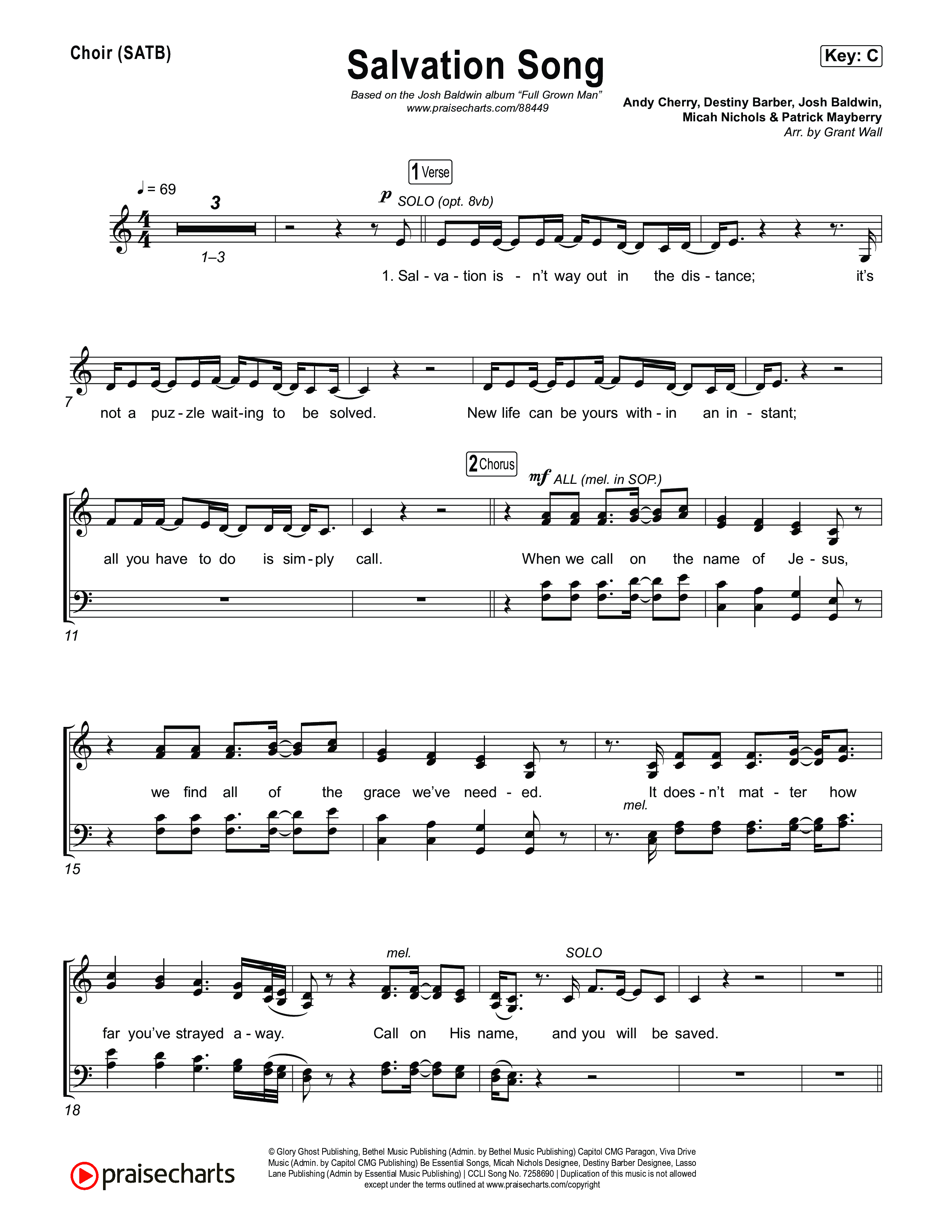 Salvation Song Choir Sheet (SATB) (Josh Baldwin)