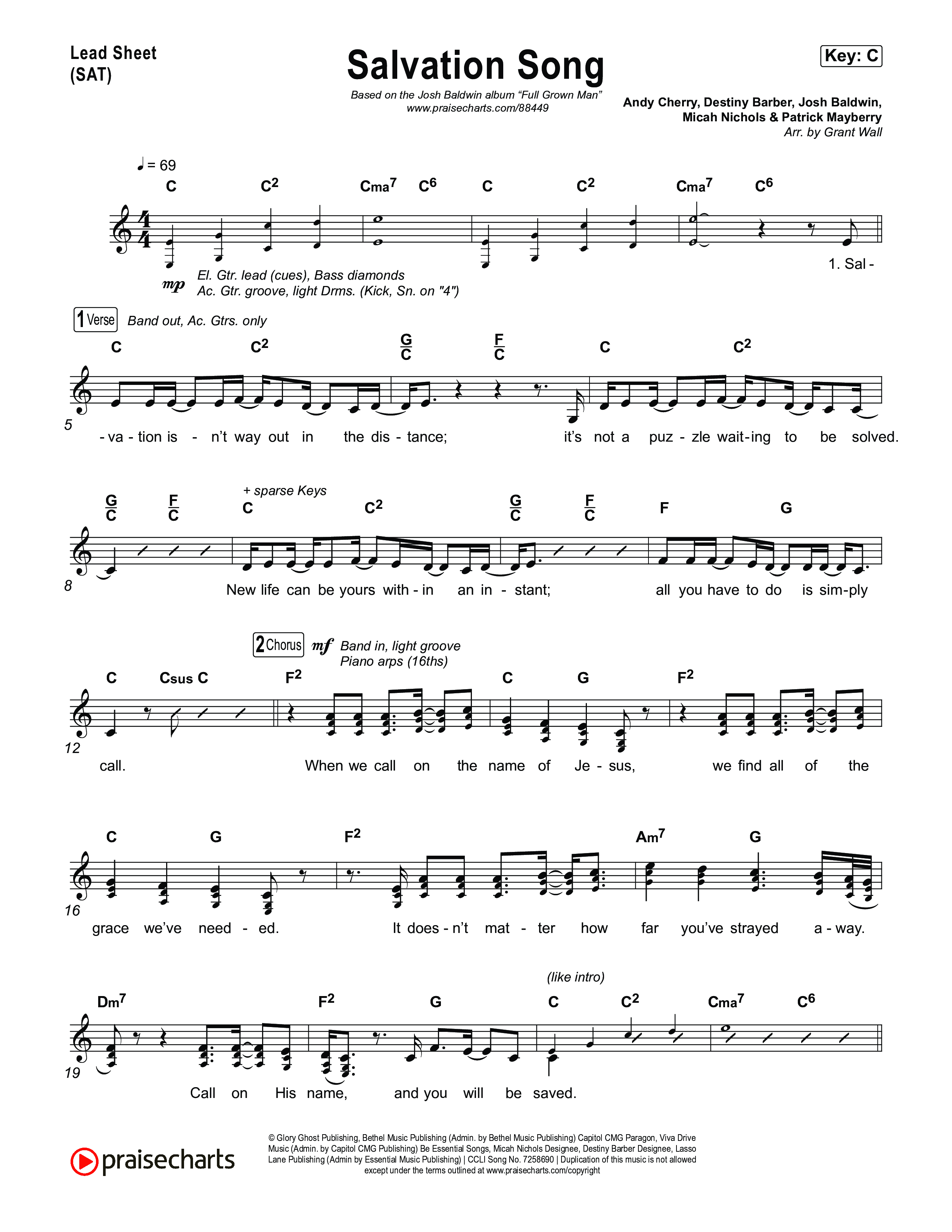 Salvation Song Lead Sheet (SAT) (Josh Baldwin)