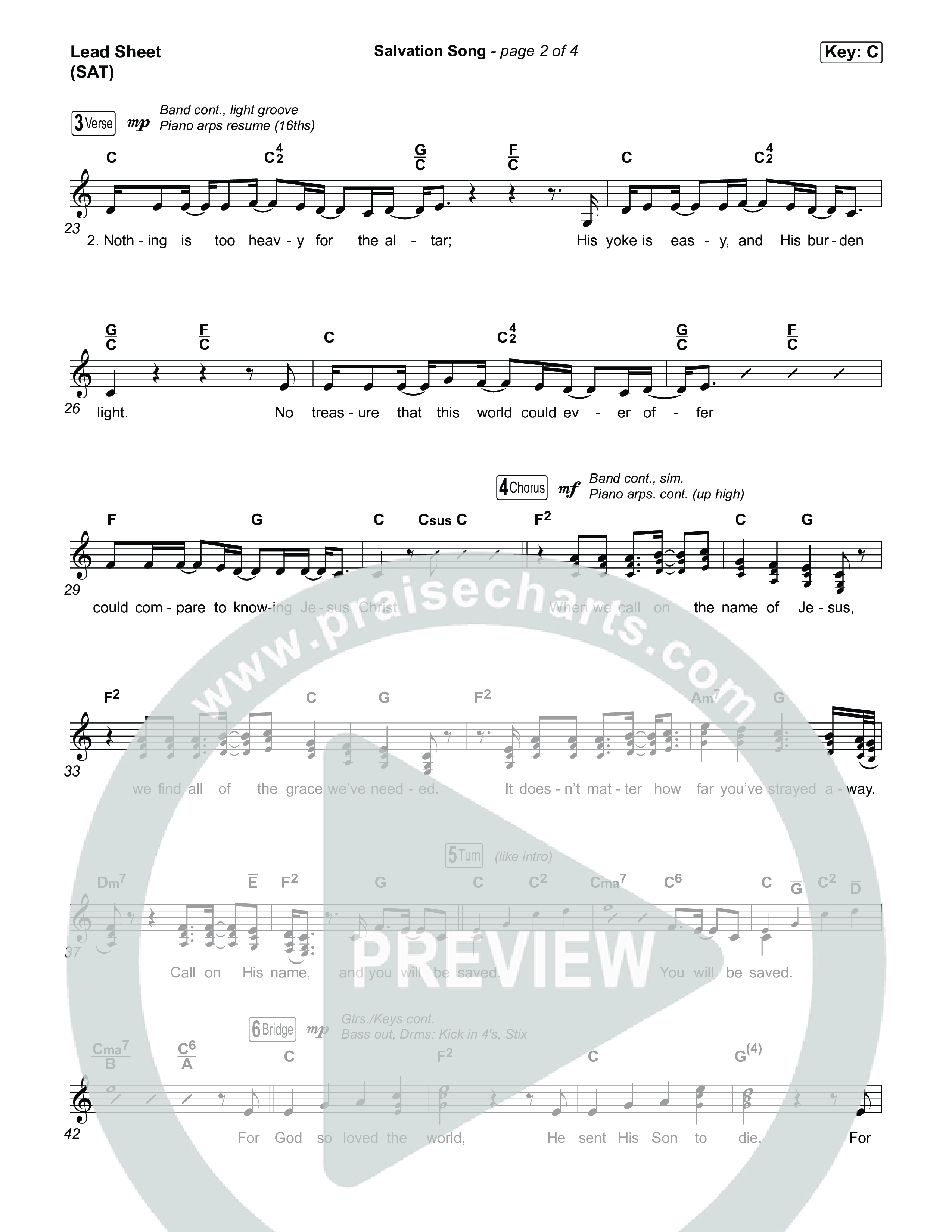 Salvation Song Lead Sheet (SAT) (Josh Baldwin)
