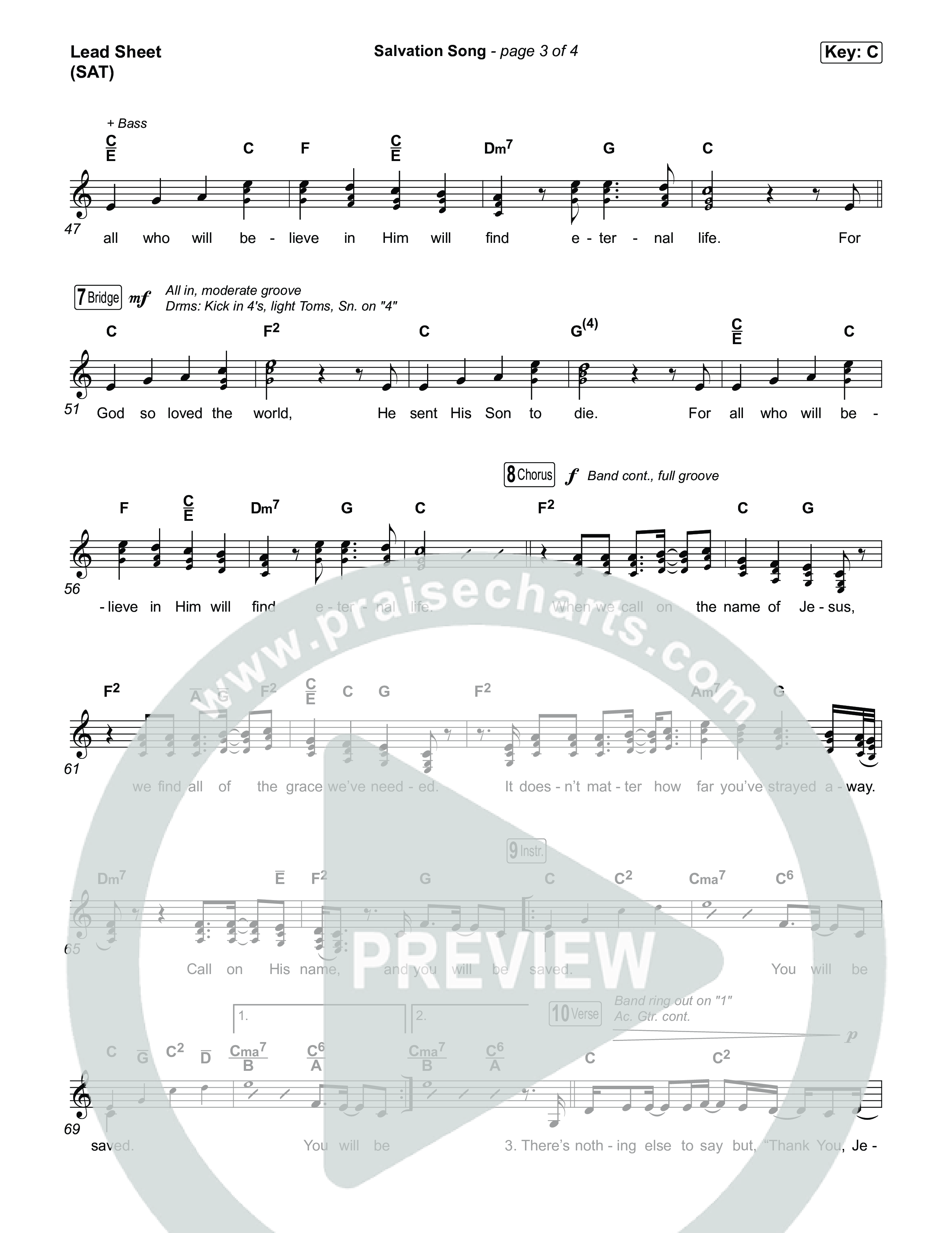 Salvation Song Lead Sheet (SAT) (Josh Baldwin)