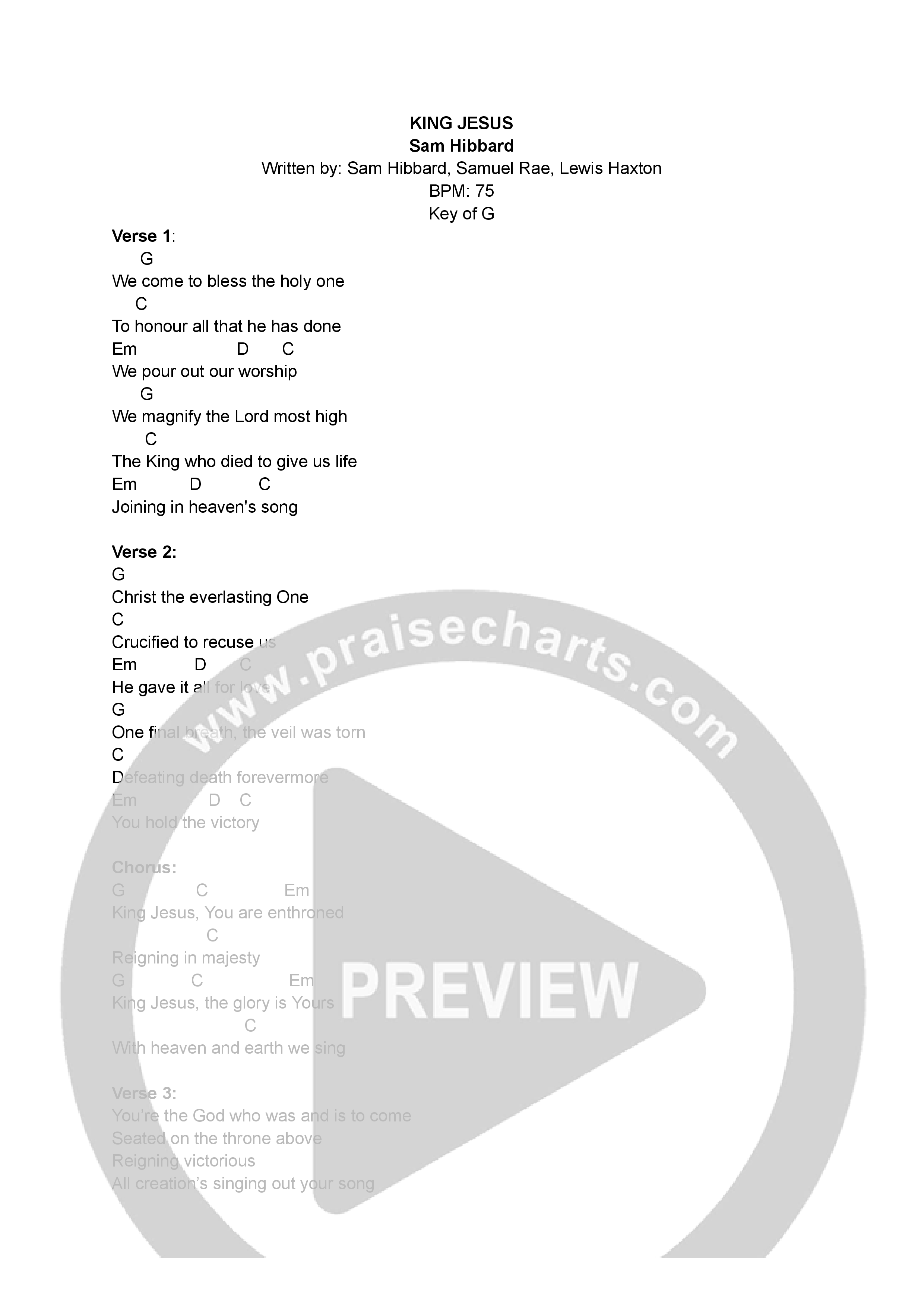 King Jesus Chord Chart (Sam Hibbard)