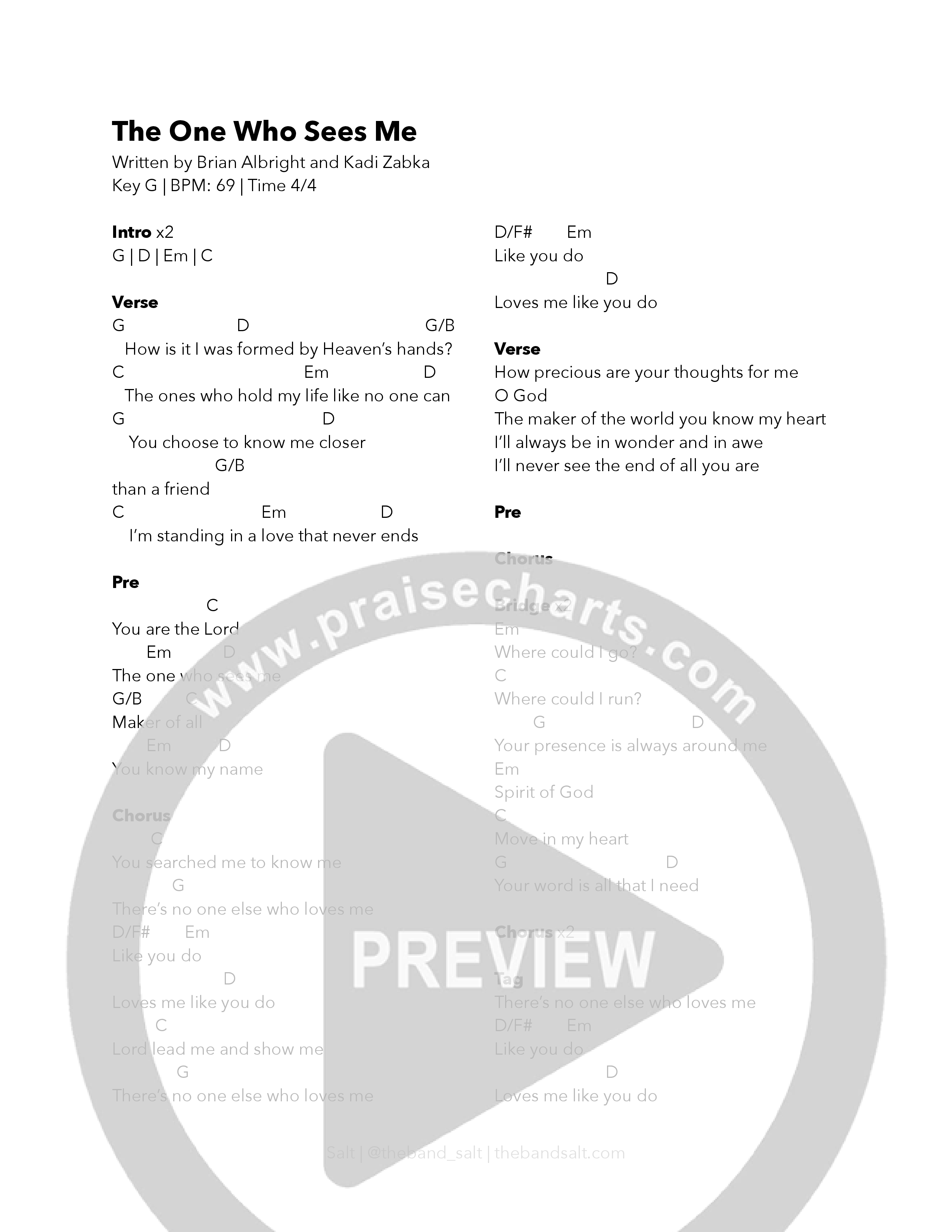 The One Who Sees Me Chord Chart (Salt)