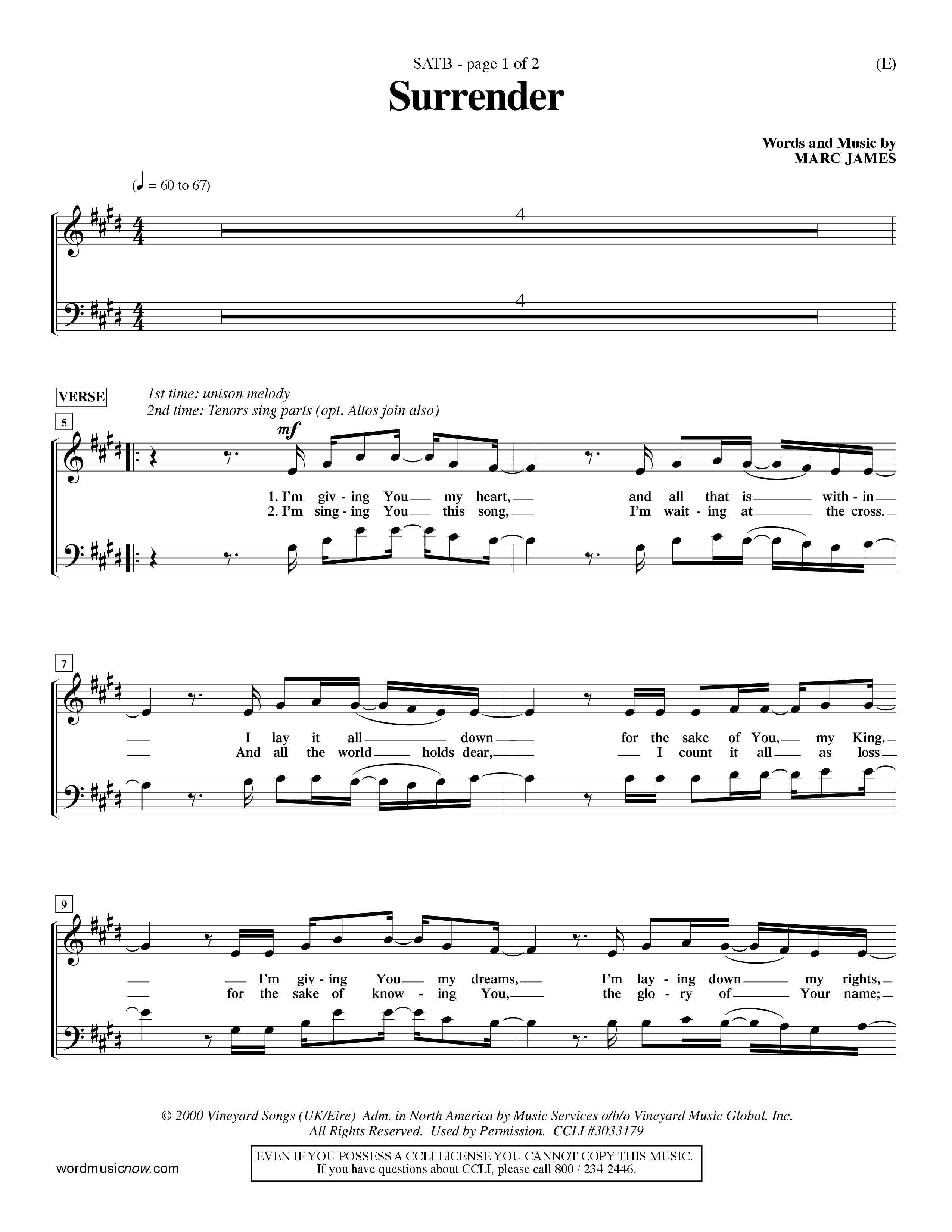 Surrender (Choral Anthem SATB) Choir Sheet (SATB) (Word Music Choral / Orch. Dave Williamson)