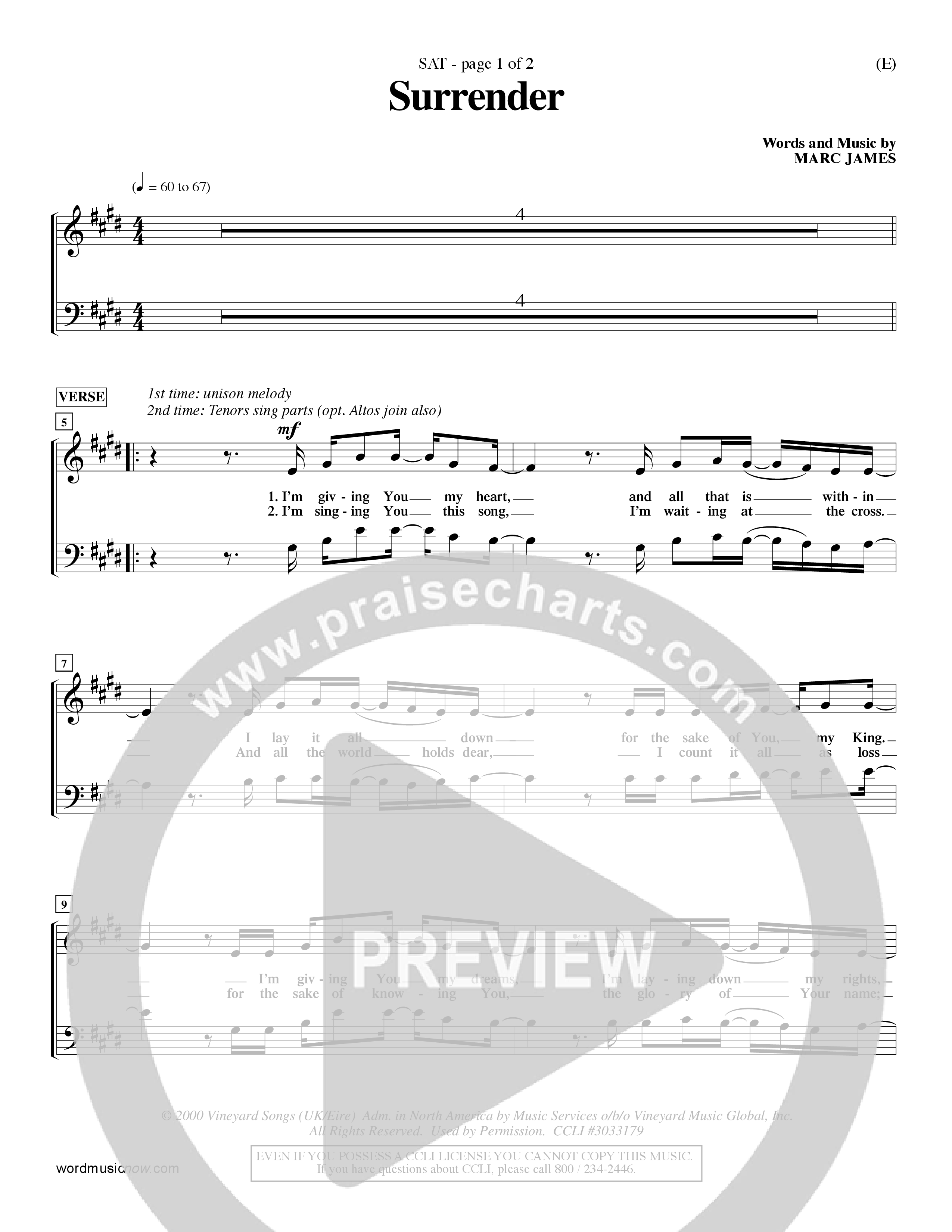 Surrender (Choral Anthem SATB) Choir Sheet (SATB) (Word Music Choral / Orch. Dave Williamson)