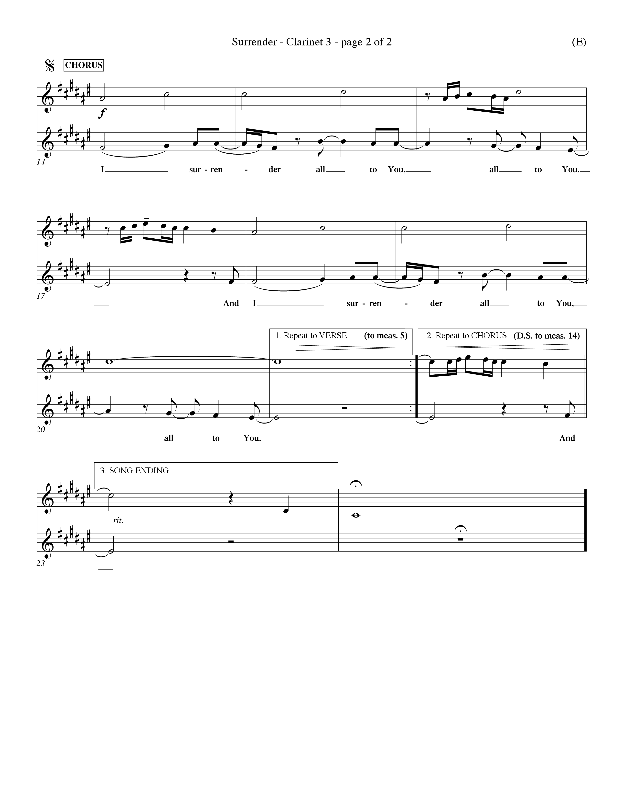 Surrender (Choral Anthem SATB) Clarinet 3 (Word Music Choral / Orch. Dave Williamson)