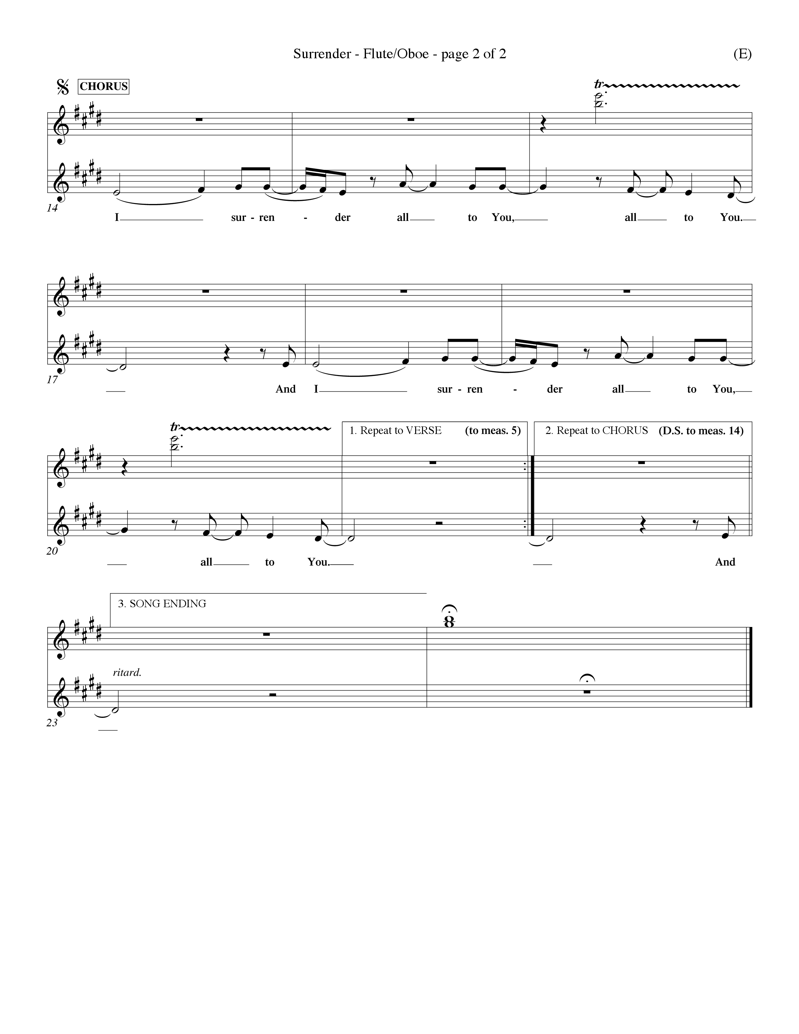 Surrender (Choral Anthem SATB) Flute/Oboe (Word Music Choral / Orch. Dave Williamson)