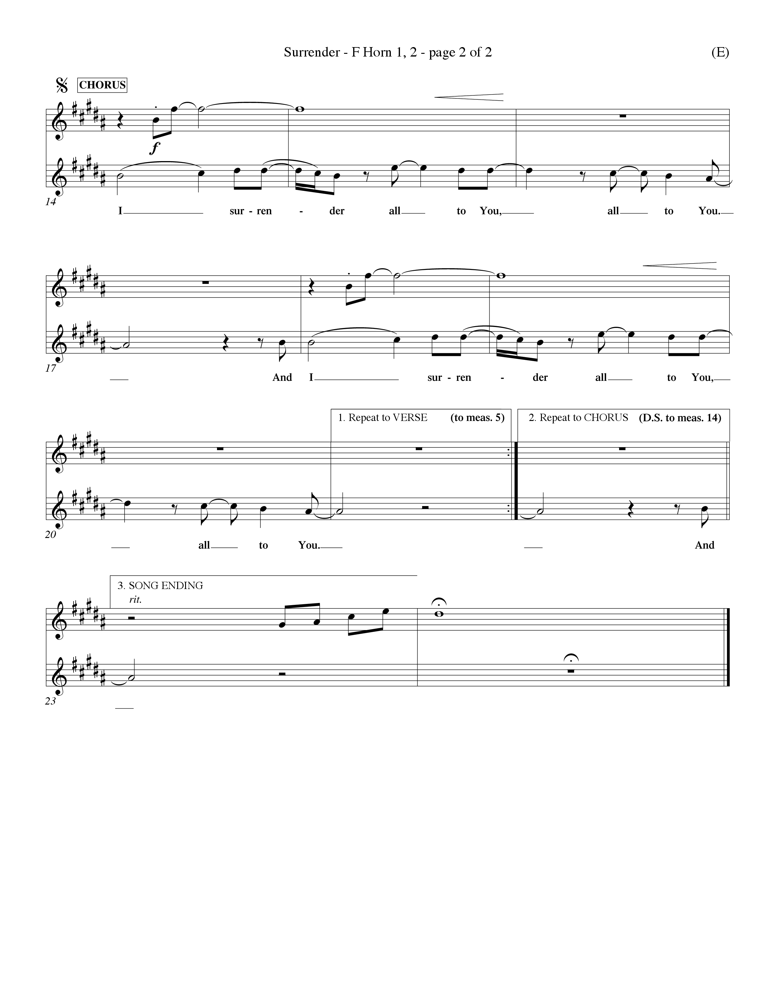 Surrender (Choral Anthem SATB) French Horn (Word Music Choral / Orch. Dave Williamson)