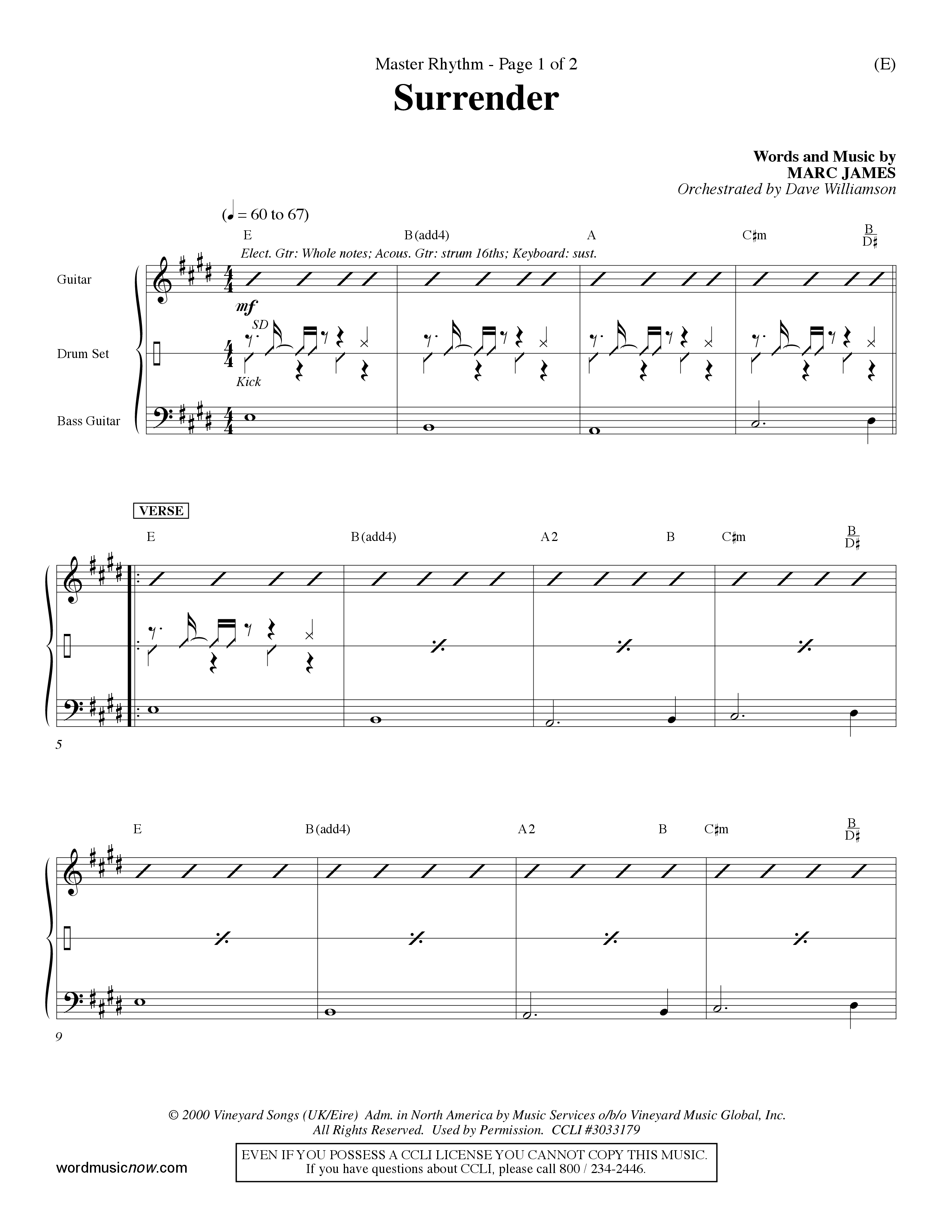 Surrender (Choral Anthem SATB) Rhythm Chart (Word Music Choral / Orch. Dave Williamson)