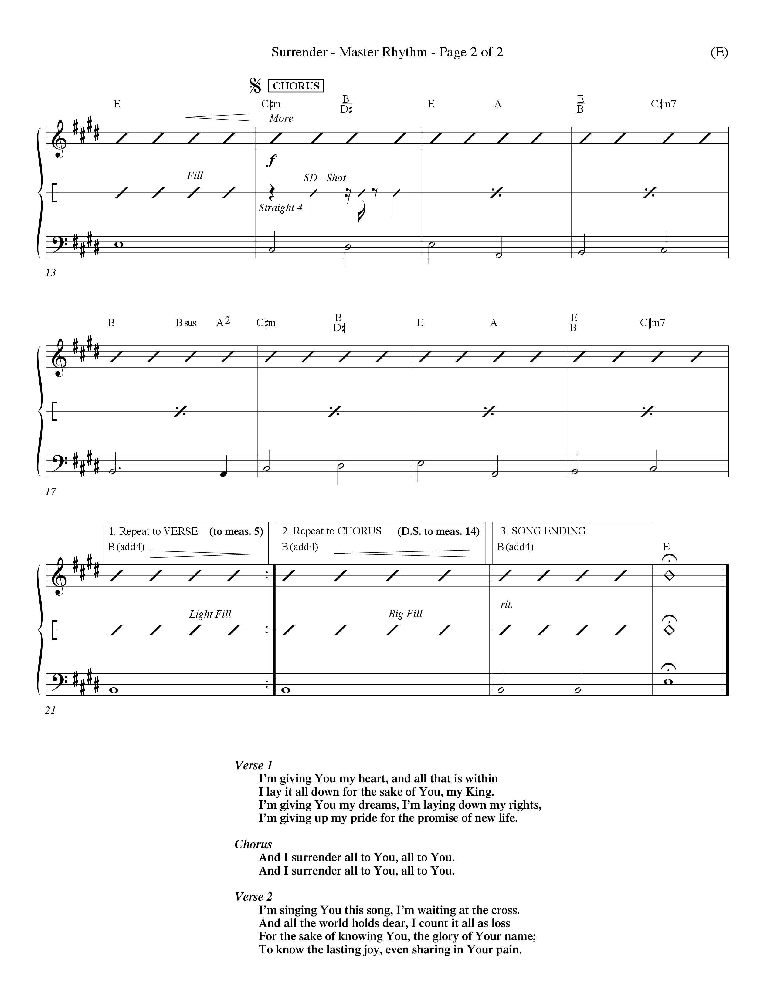 Surrender (Choral Anthem SATB) Rhythm Chart (Word Music Choral / Orch. Dave Williamson)