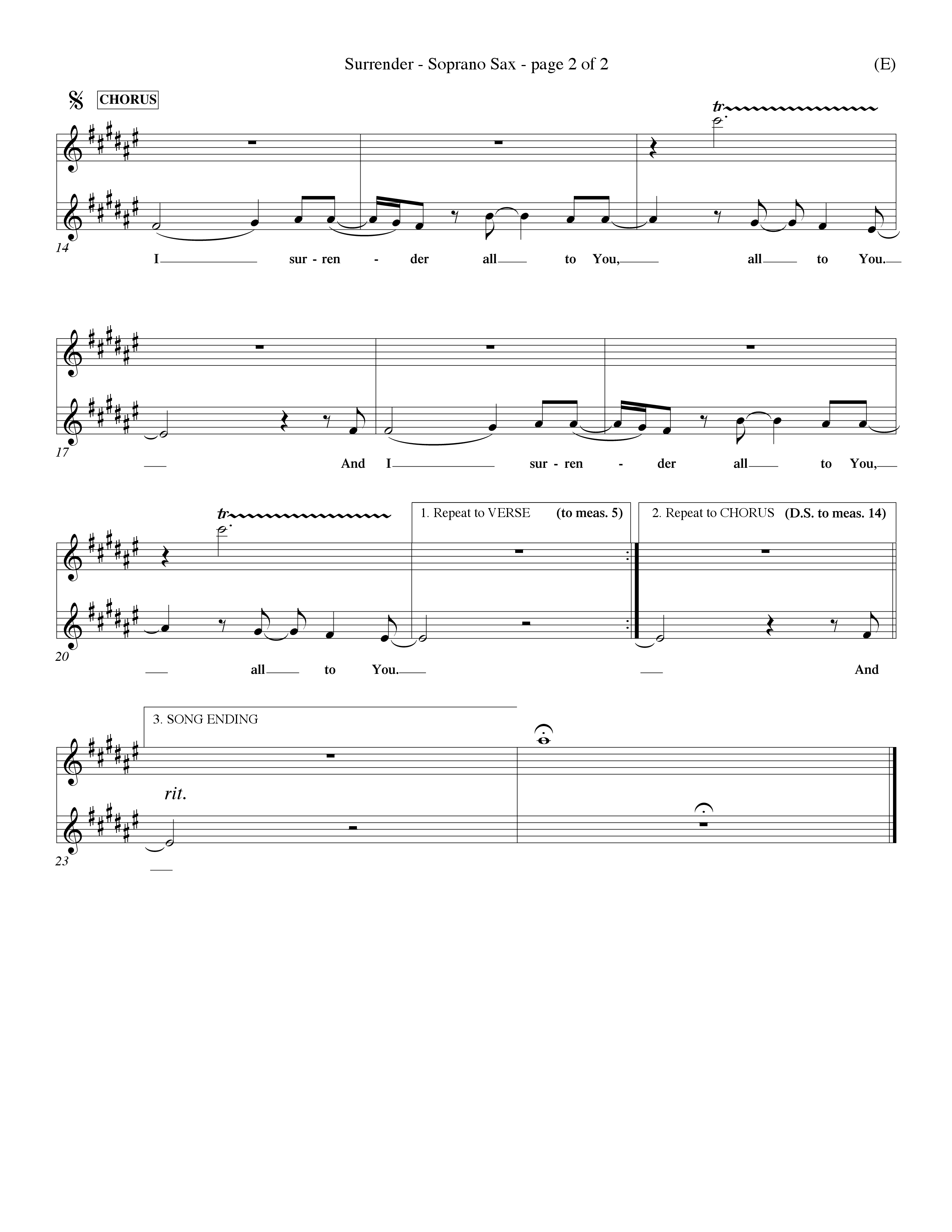Surrender (Choral Anthem SATB) Saxophone (Word Music Choral / Orch. Dave Williamson)