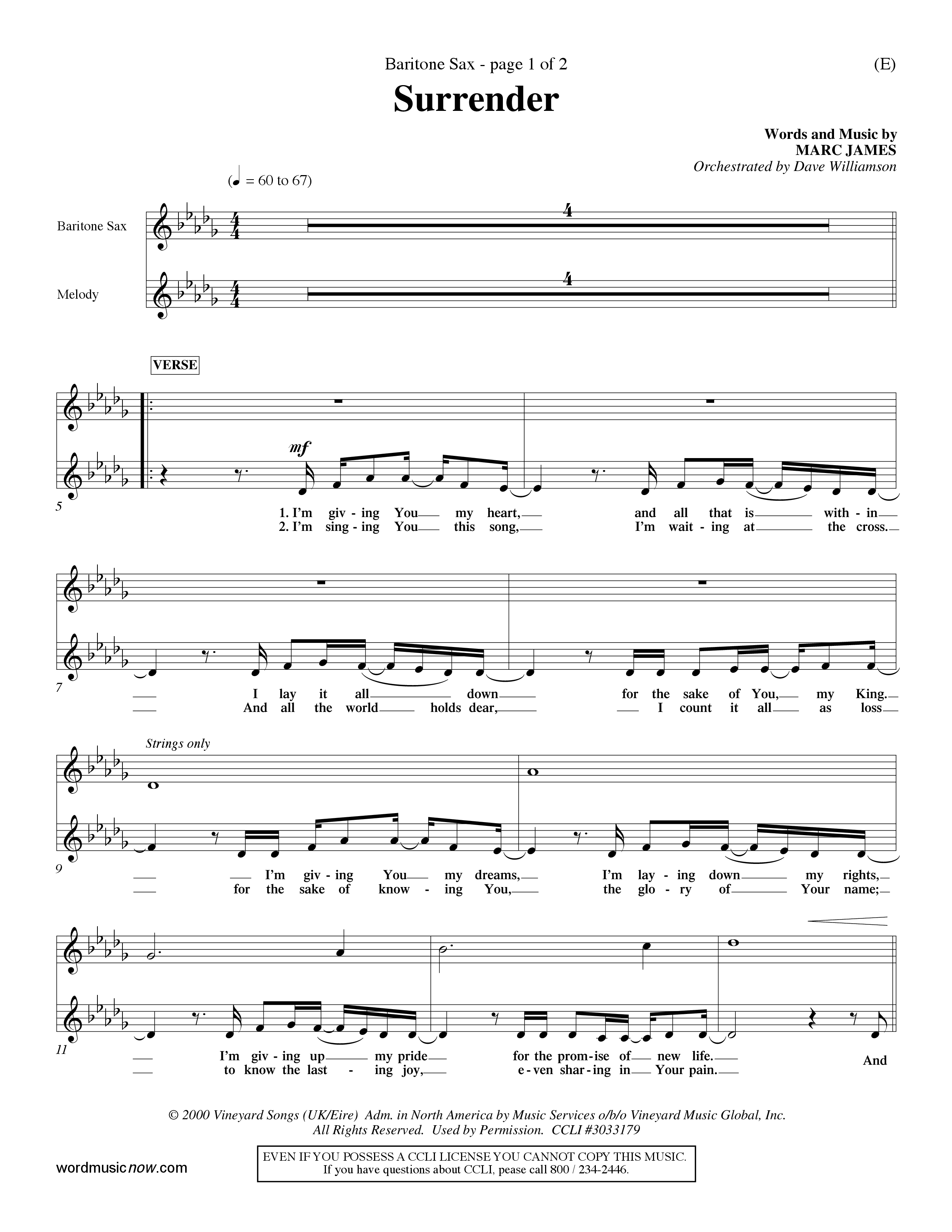 Surrender (Choral Anthem SATB) Saxophone (Word Music Choral / Orch. Dave Williamson)