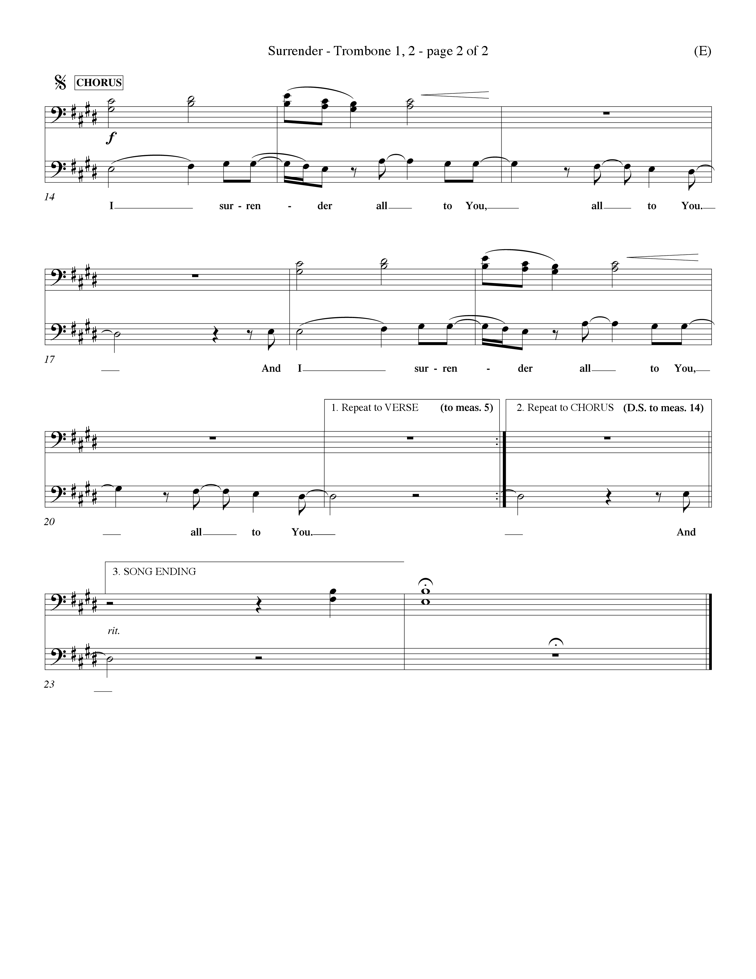 Surrender (Choral Anthem SATB) Trombone 1/2 (Word Music Choral / Orch. Dave Williamson)