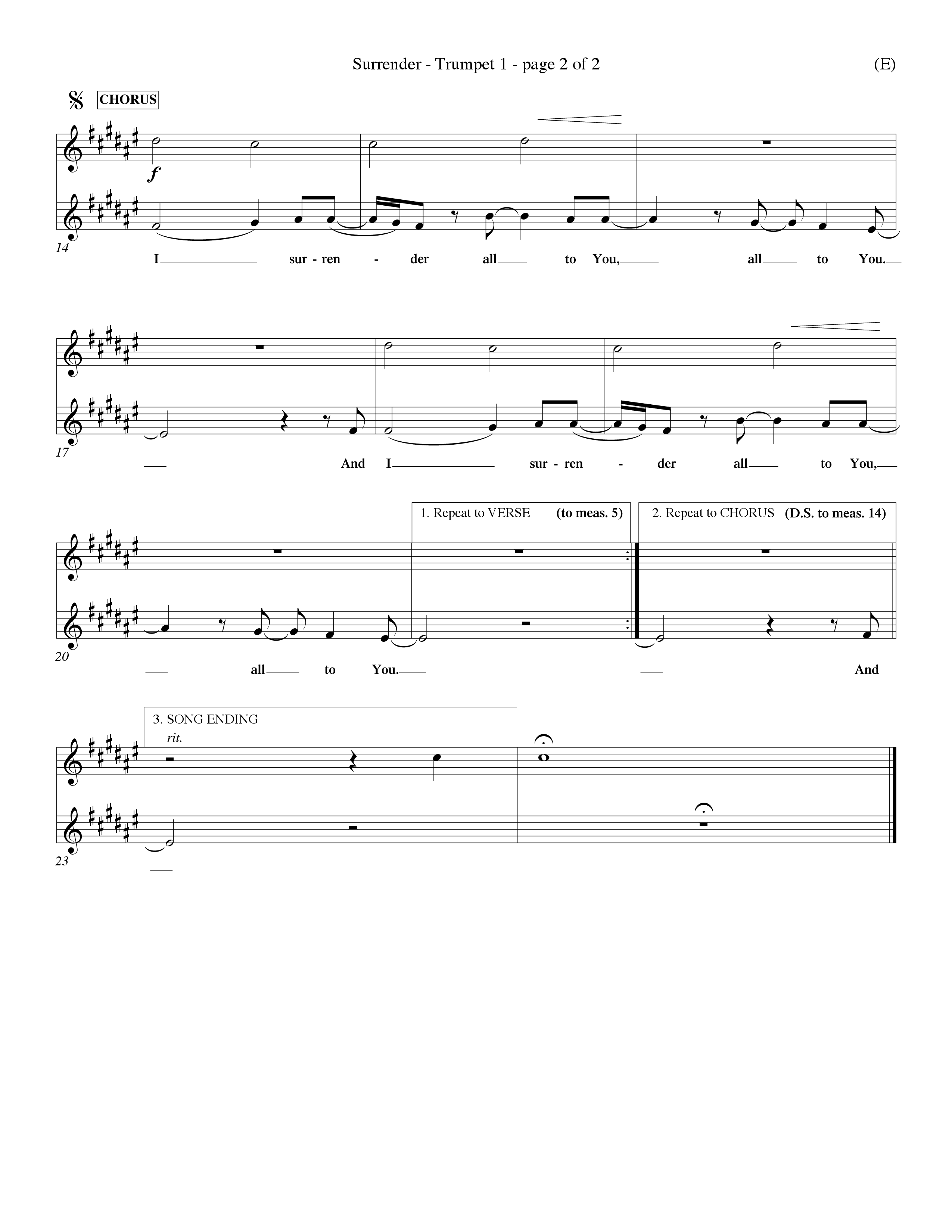 Surrender (Choral Anthem SATB) Trumpet 1 (Word Music Choral / Orch. Dave Williamson)