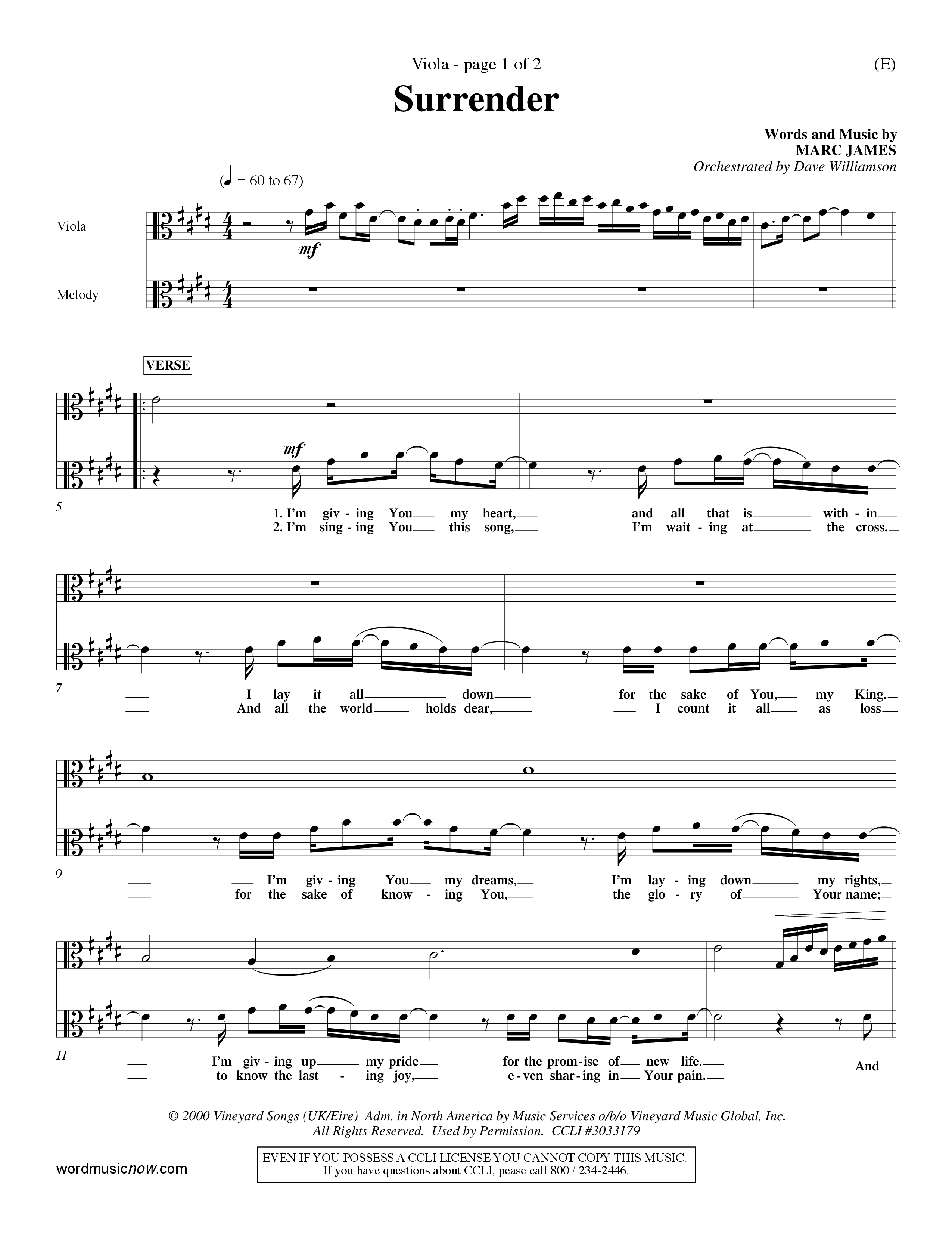 Surrender (Choral Anthem SATB) Viola (Word Music Choral / Orch. Dave Williamson)