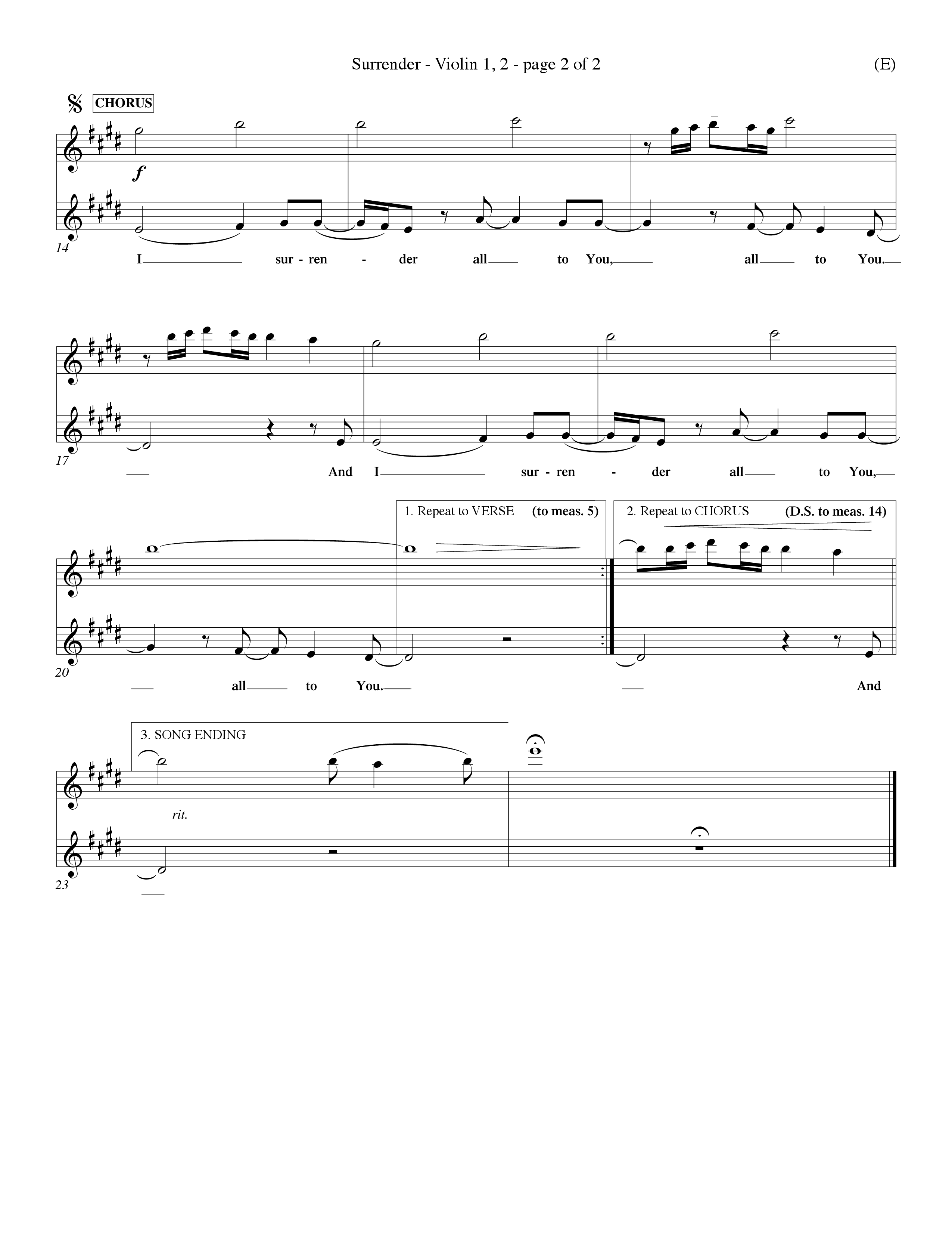 Surrender (Choral Anthem SATB) Violin 1/2 (Word Music Choral / Orch. Dave Williamson)