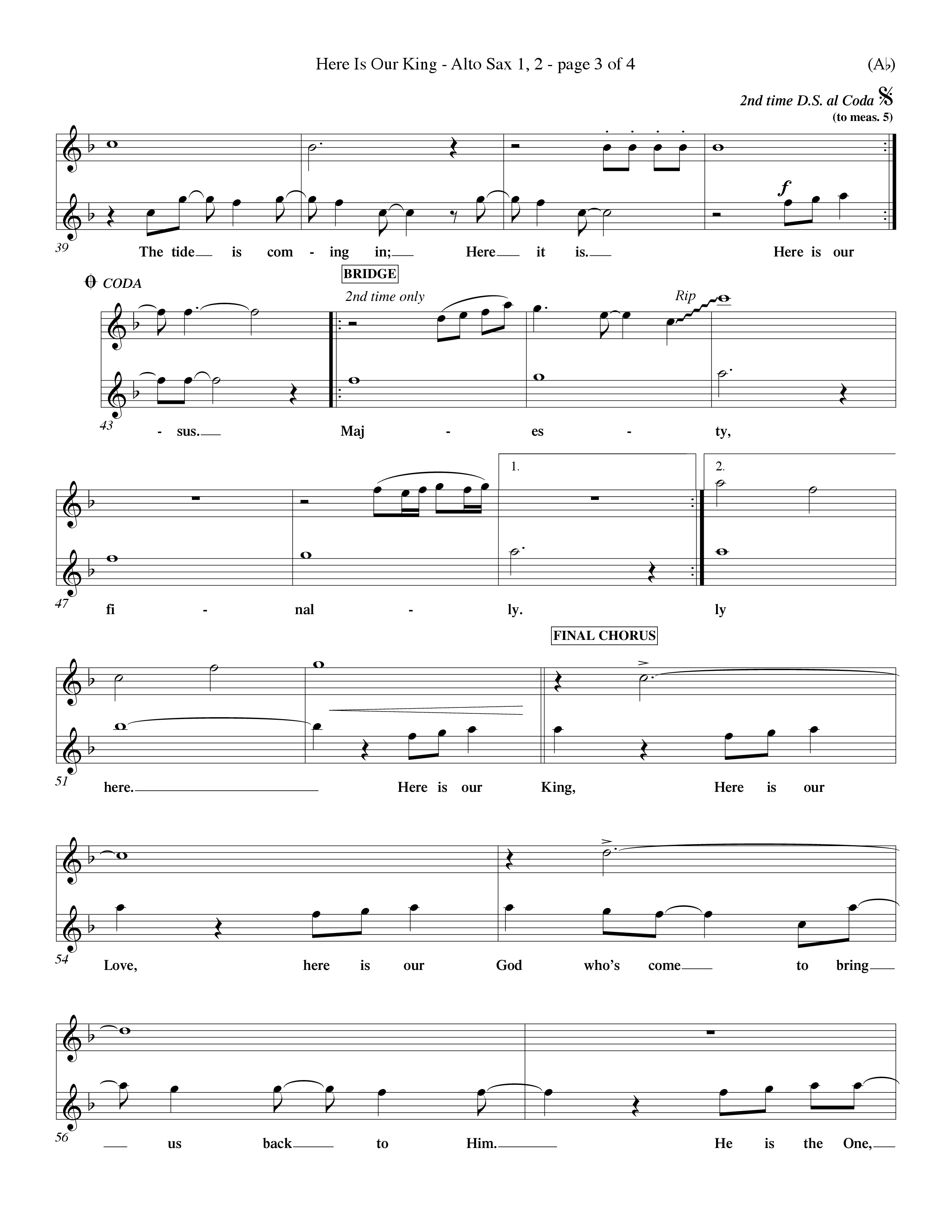 Here Is Our King (Choral Anthem SATB) Alto Sax 1/2 (Word Music Choral / Orch. Dave Williamson)