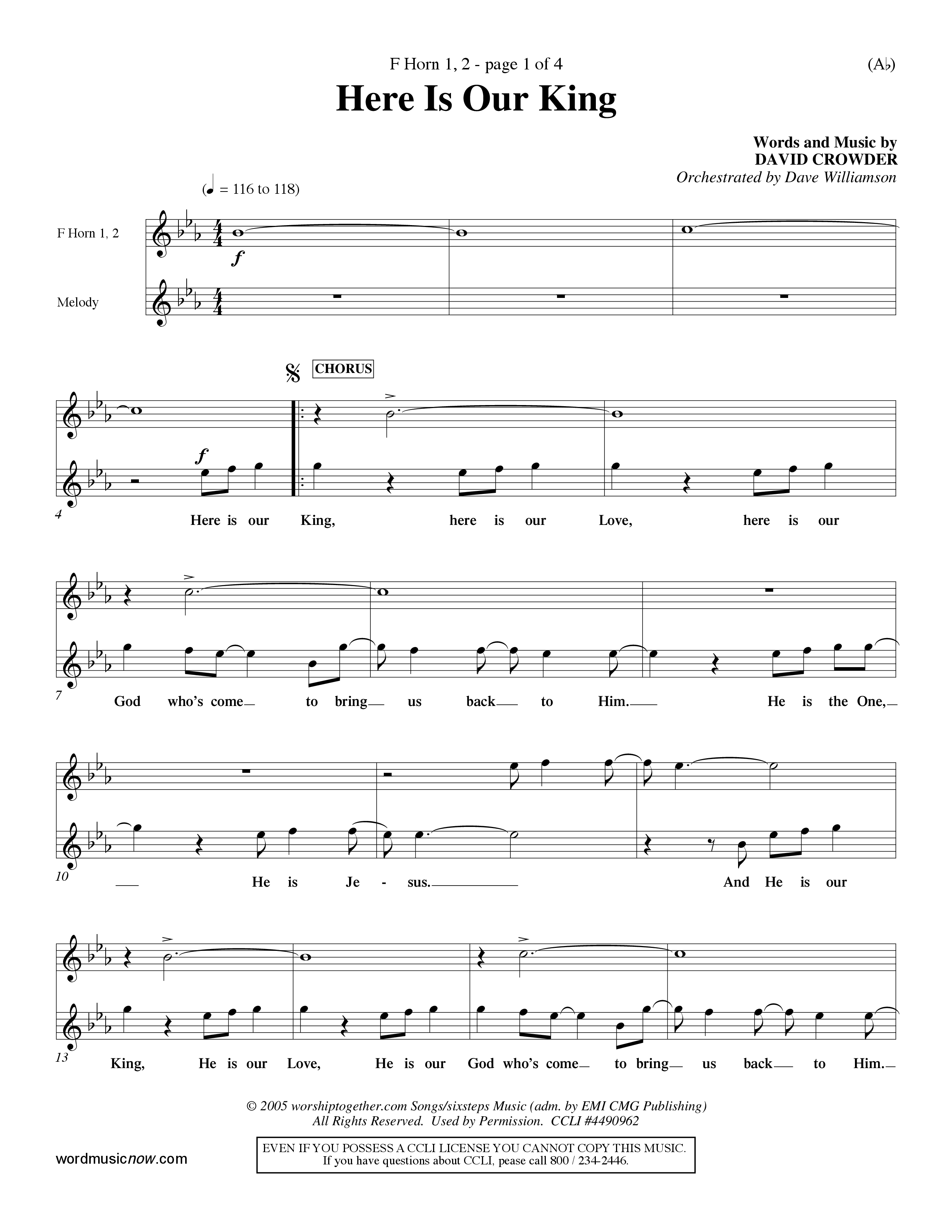 Here Is Our King (Choral Anthem SATB) French Horn (Word Music Choral / Orch. Dave Williamson)