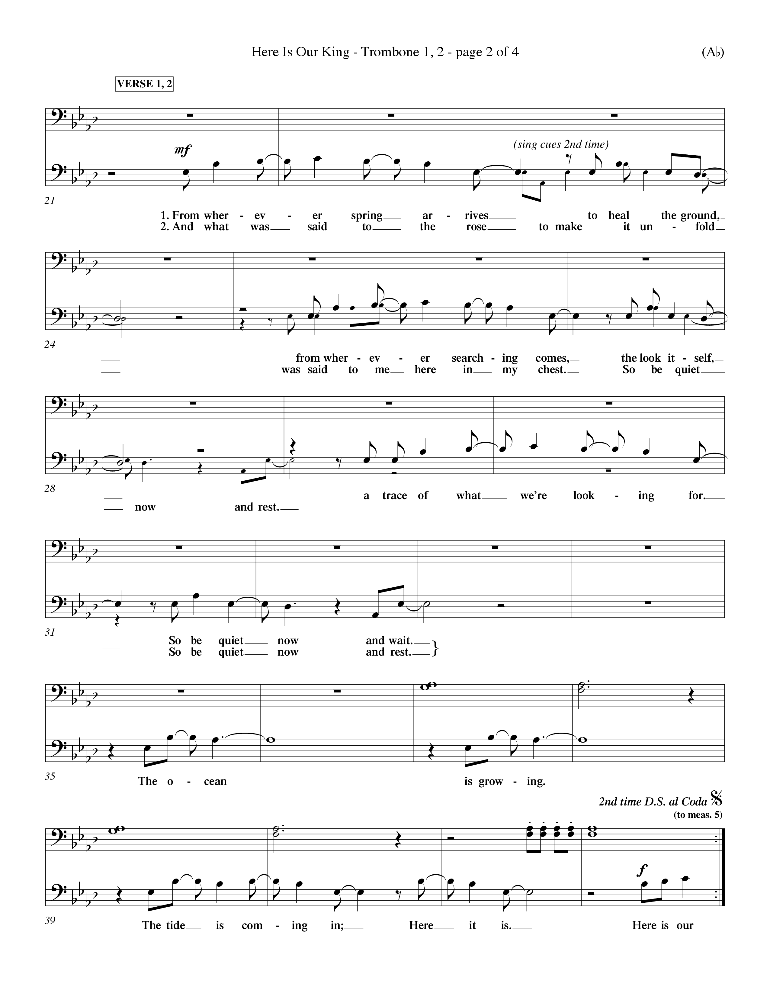 Here Is Our King (Choral Anthem SATB) Trombone 1/2 (Word Music Choral / Orch. Dave Williamson)