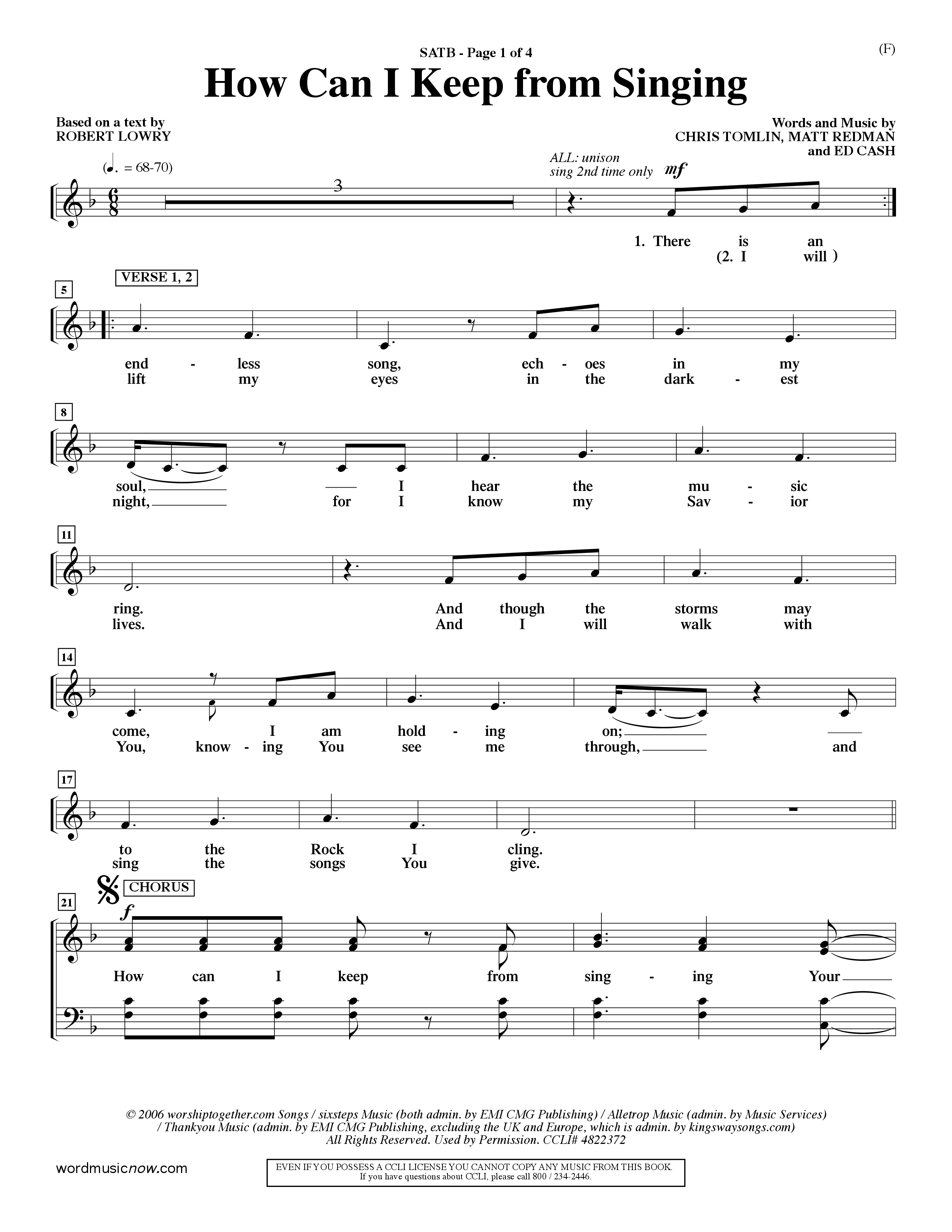 How Can I Keep From Singing (Choral Anthem SATB) Choir Sheet (SATB) (Word Music Choral / Orch. Dave Williamson)
