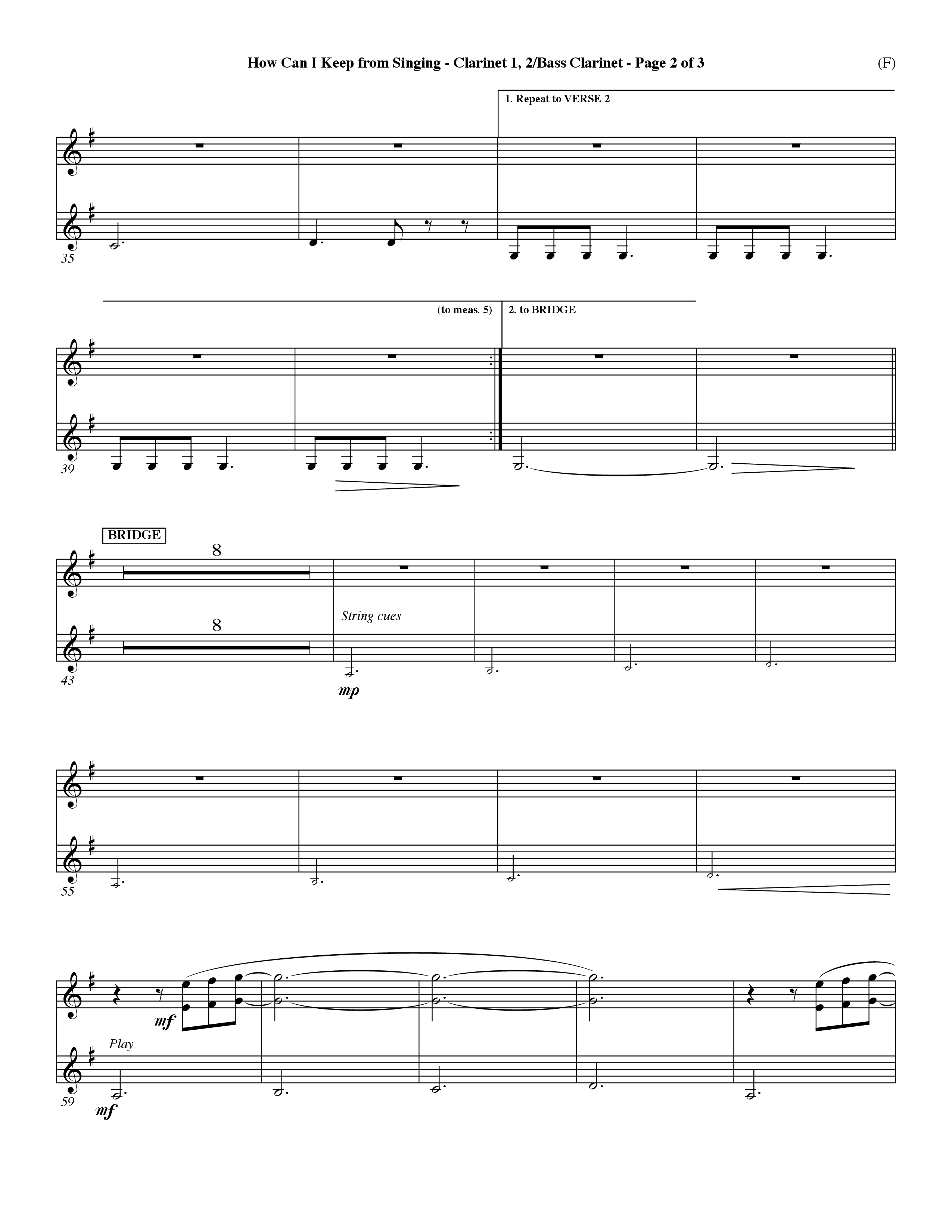How Can I Keep From Singing (Choral Anthem SATB) Clarinet 1/2, Bass Clarinet (Word Music Choral / Orch. Dave Williamson)