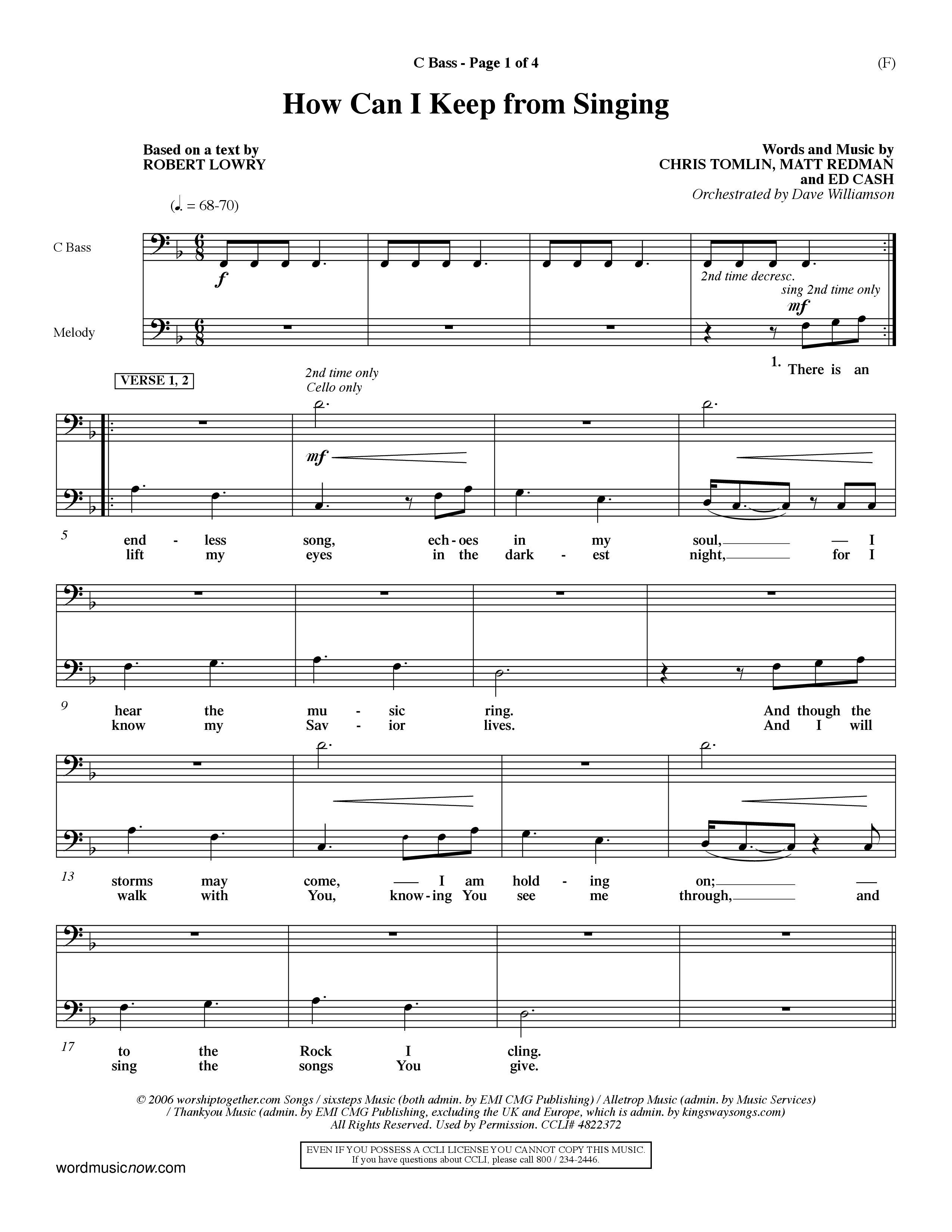 How Can I Keep From Singing (Choral Anthem SATB) Contrabass (Word Music Choral / Orch. Dave Williamson)
