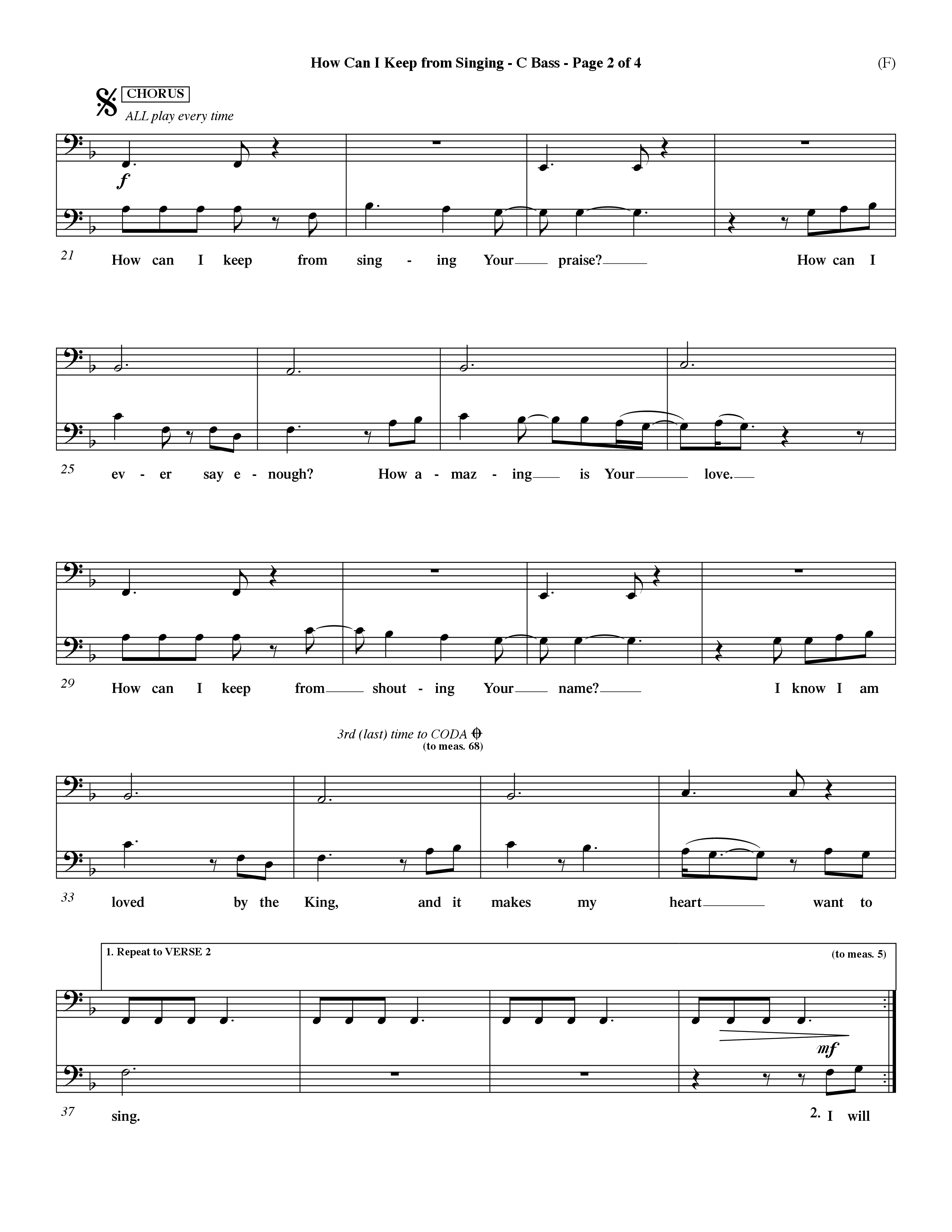 How Can I Keep From Singing (Choral Anthem SATB) Contrabass (Word Music Choral / Orch. Dave Williamson)