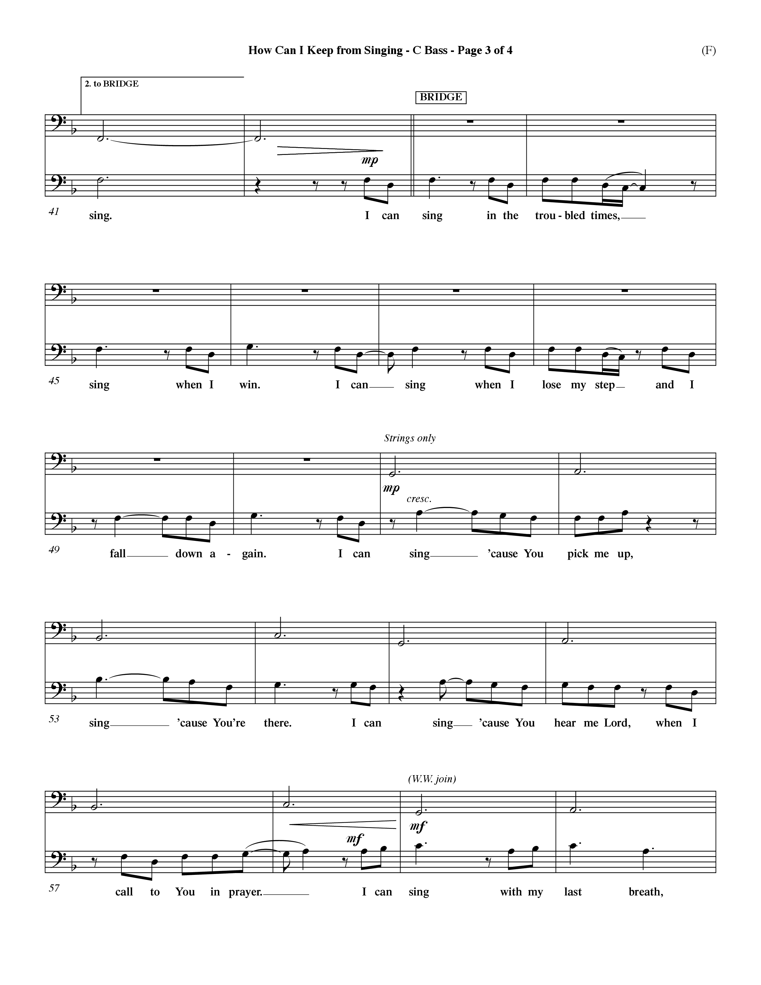 How Can I Keep From Singing (Choral Anthem SATB) Contrabass (Word Music Choral / Orch. Dave Williamson)