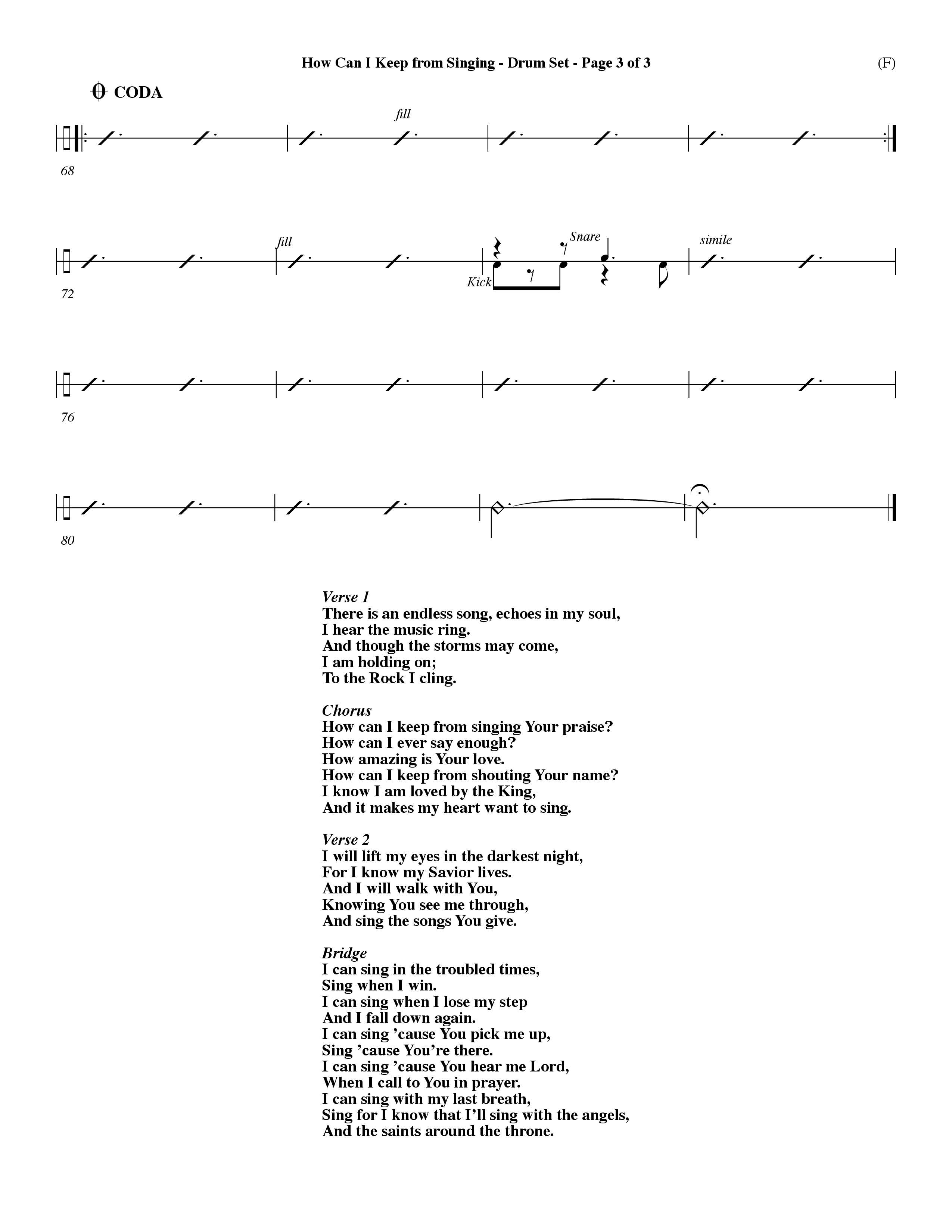 How Can I Keep From Singing (Choral Anthem SATB) Drum Set (Word Music Choral / Orch. Dave Williamson)