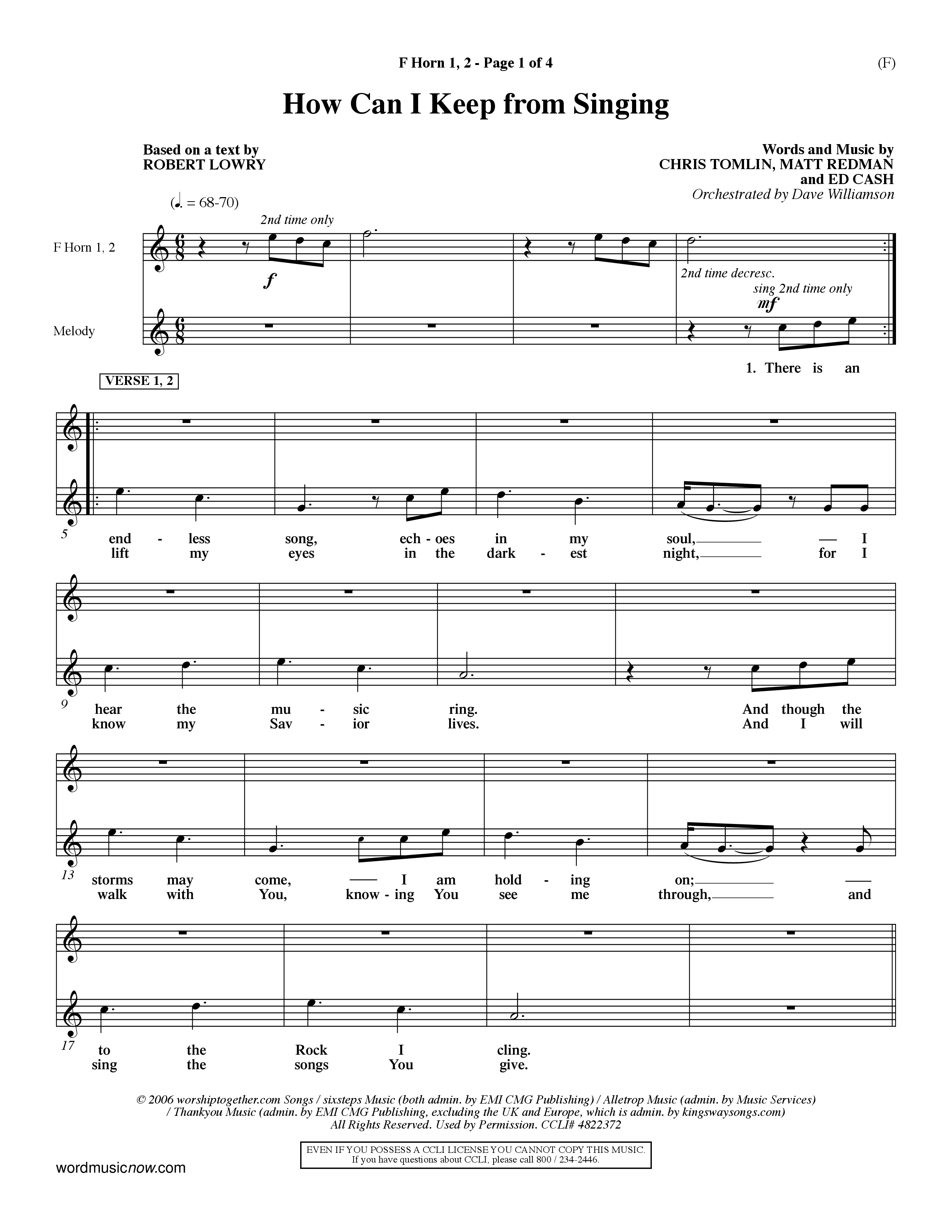 How Can I Keep From Singing (Choral Anthem SATB) French Horn (Word Music Choral / Orch. Dave Williamson)