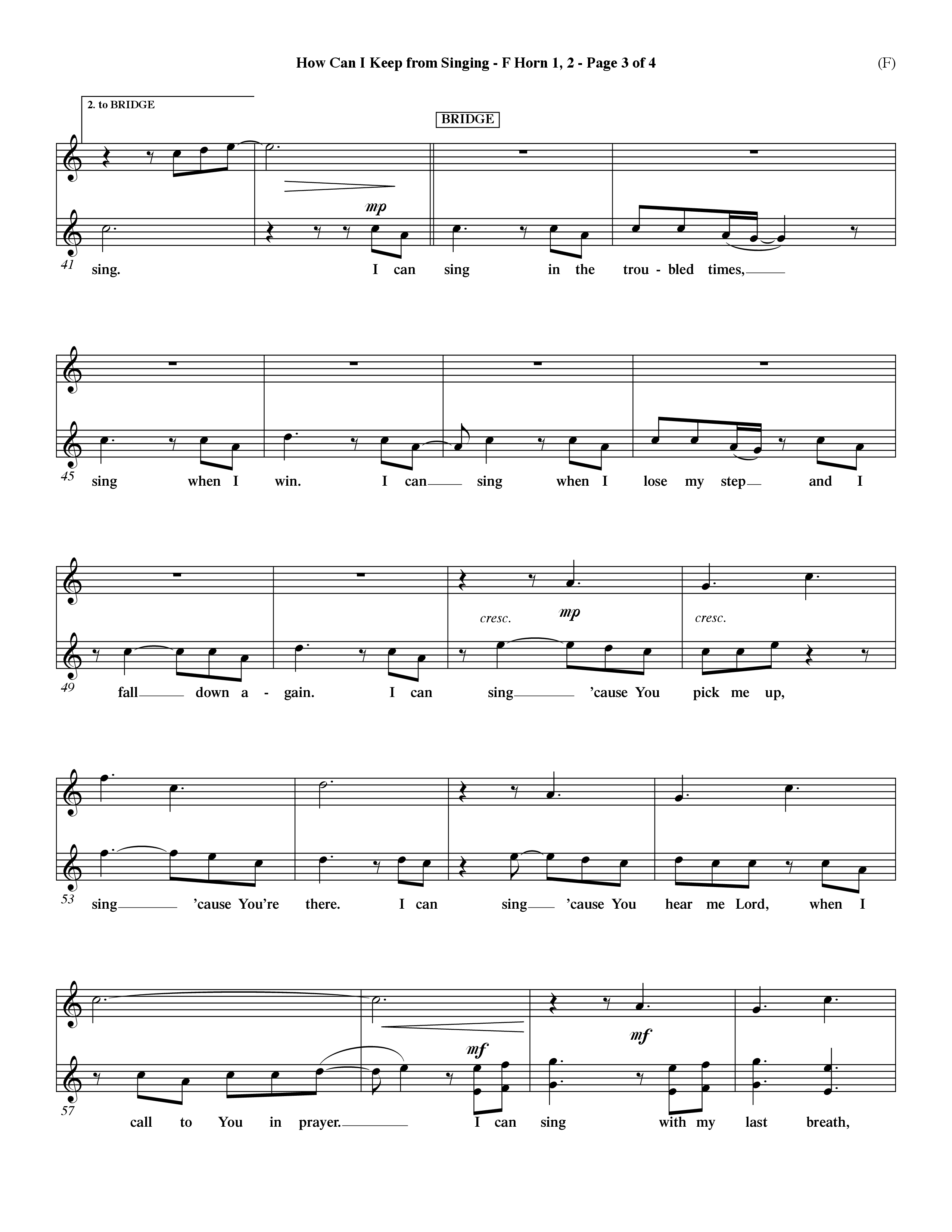 How Can I Keep From Singing (Choral Anthem SATB) French Horn (Word Music Choral / Orch. Dave Williamson)