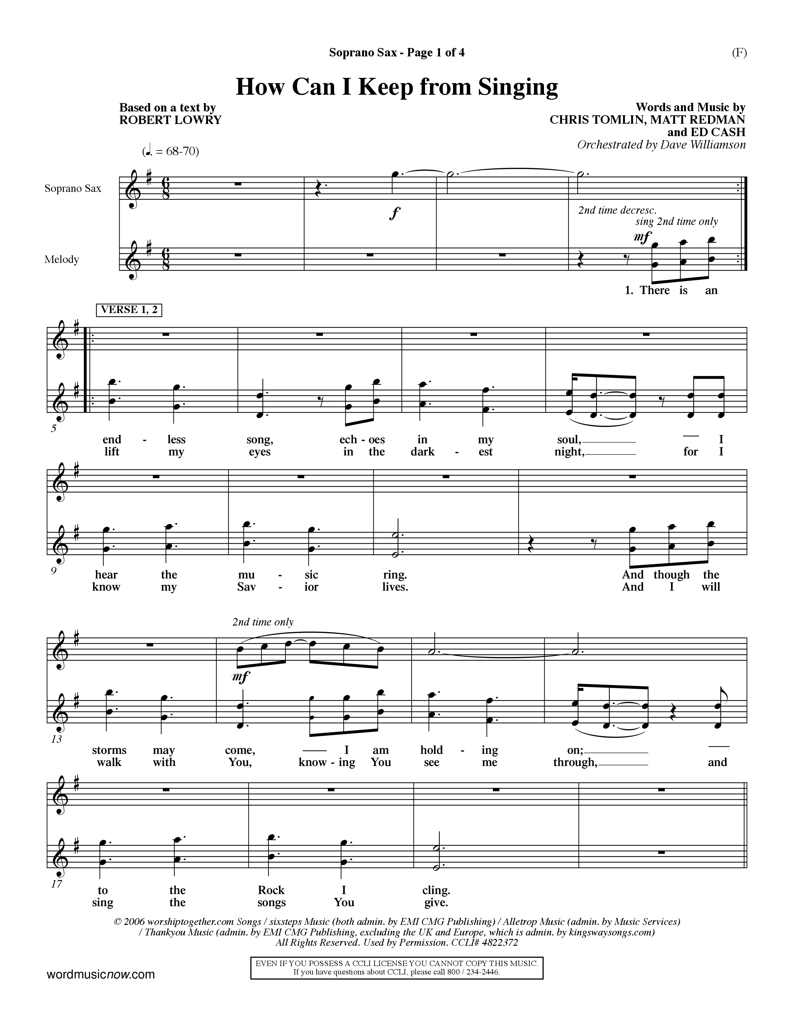How Can I Keep From Singing (Choral Anthem SATB) Saxophone (Word Music Choral / Orch. Dave Williamson)