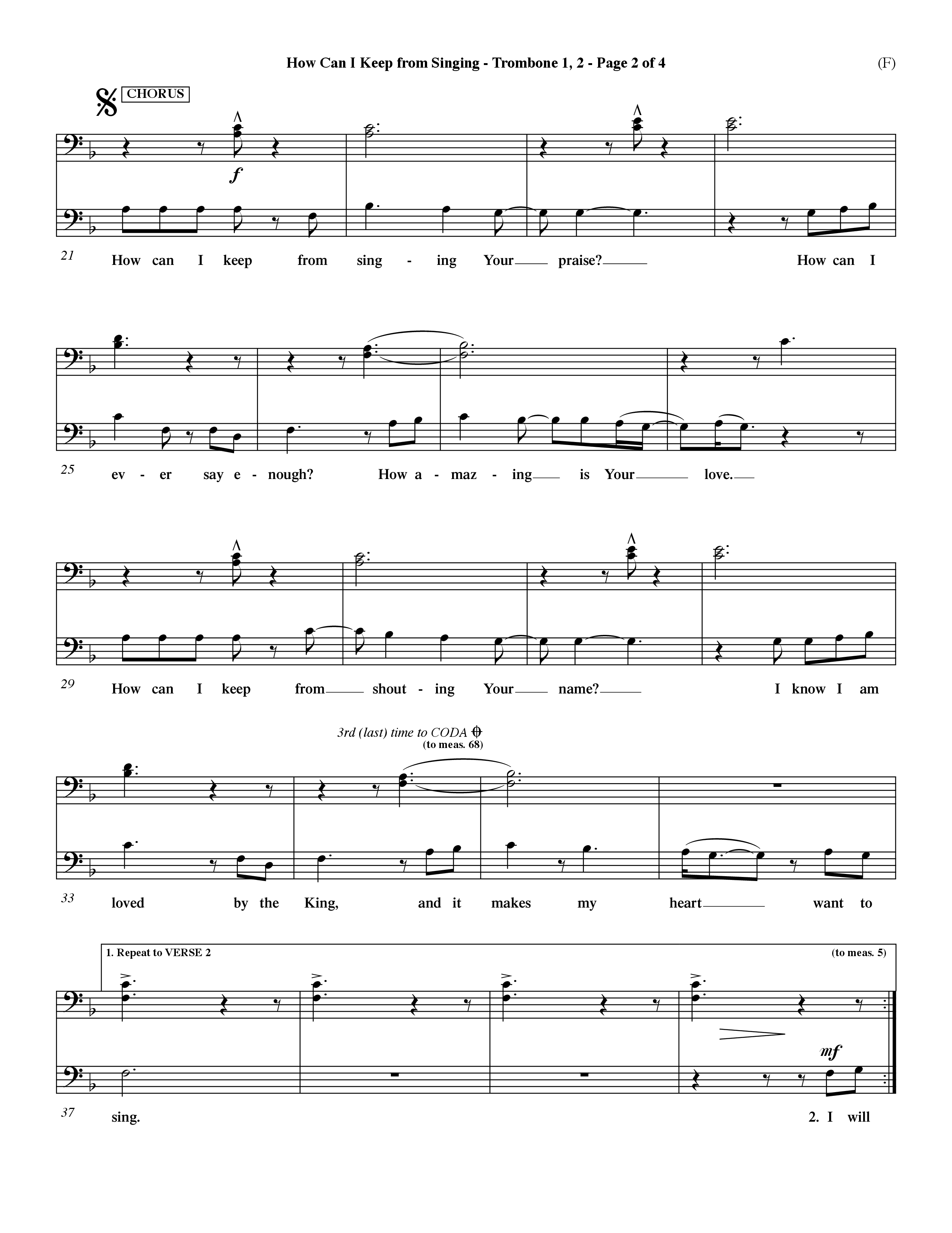 How Can I Keep From Singing (Choral Anthem SATB) Trombone 1/2 (Word Music Choral / Orch. Dave Williamson)