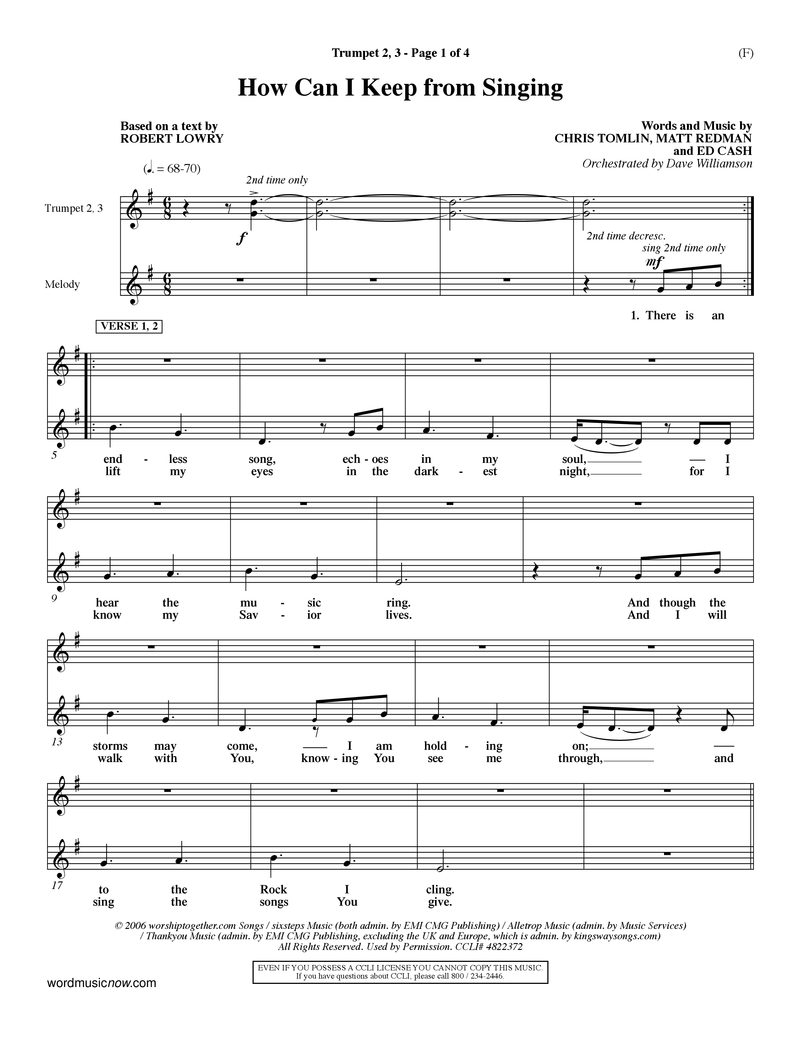 How Can I Keep From Singing (Choral Anthem SATB) Trumpet 2/3 (Word Music Choral / Orch. Dave Williamson)