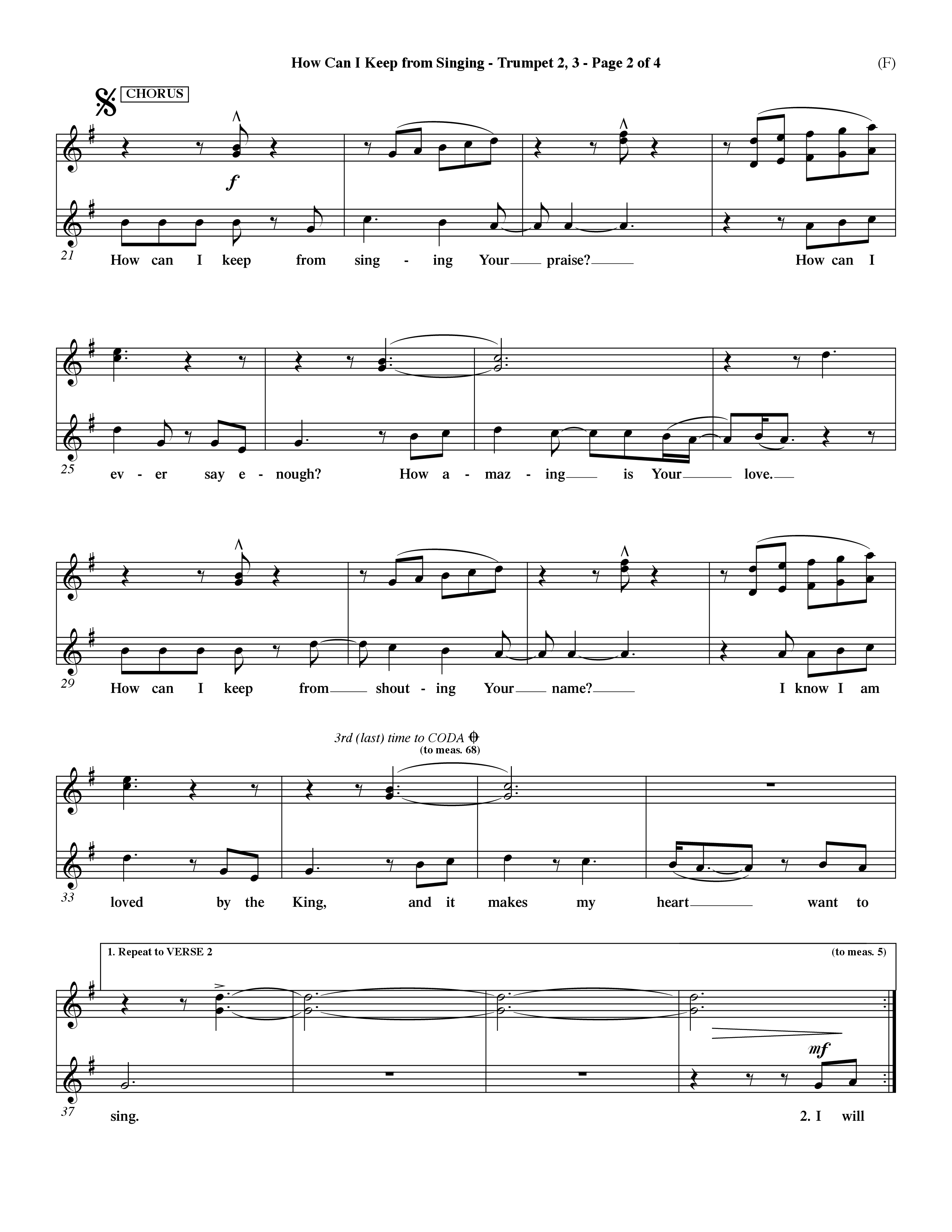 How Can I Keep From Singing (Choral Anthem SATB) Trumpet 2/3 (Word Music Choral / Orch. Dave Williamson)