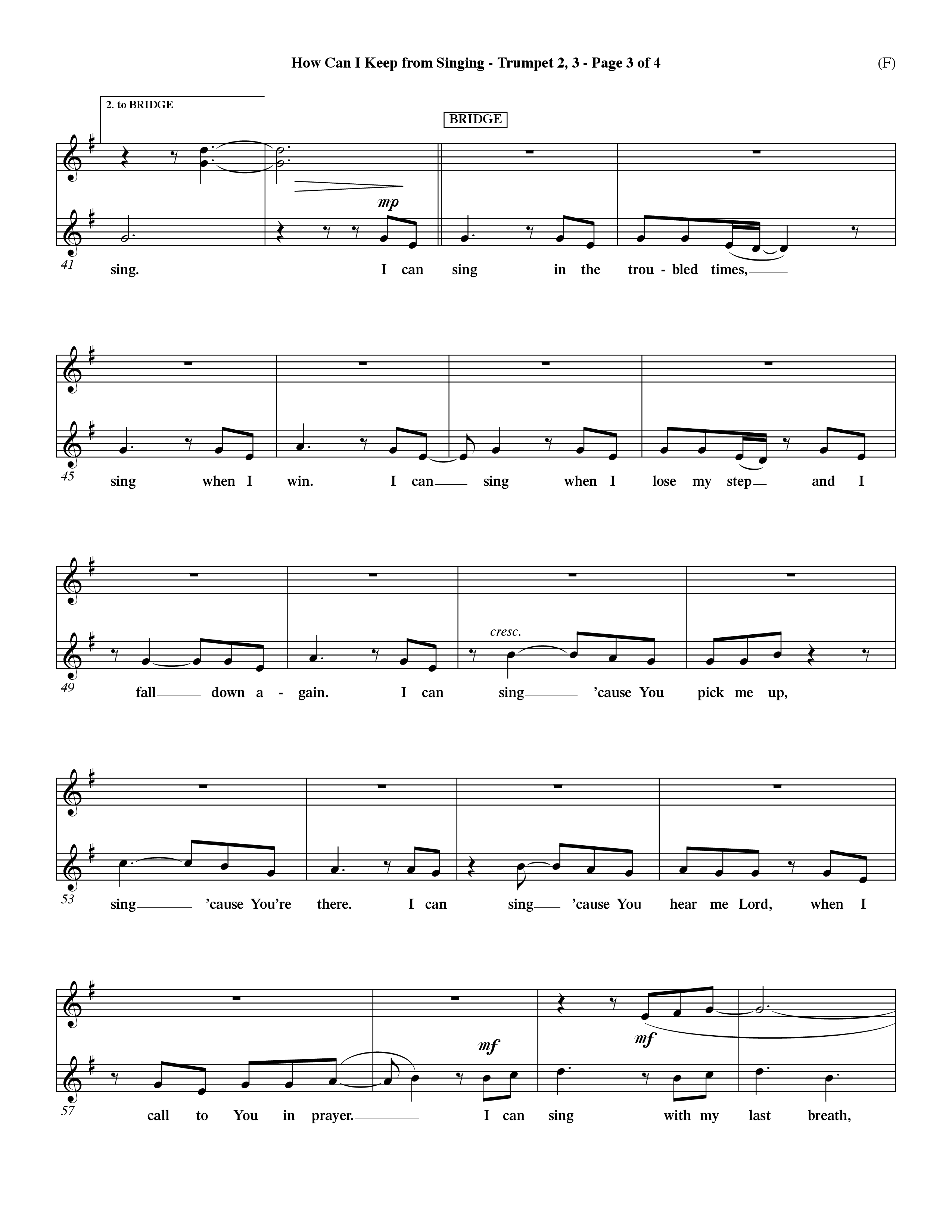 How Can I Keep From Singing (Choral Anthem SATB) Trumpet 2/3 (Word Music Choral / Orch. Dave Williamson)