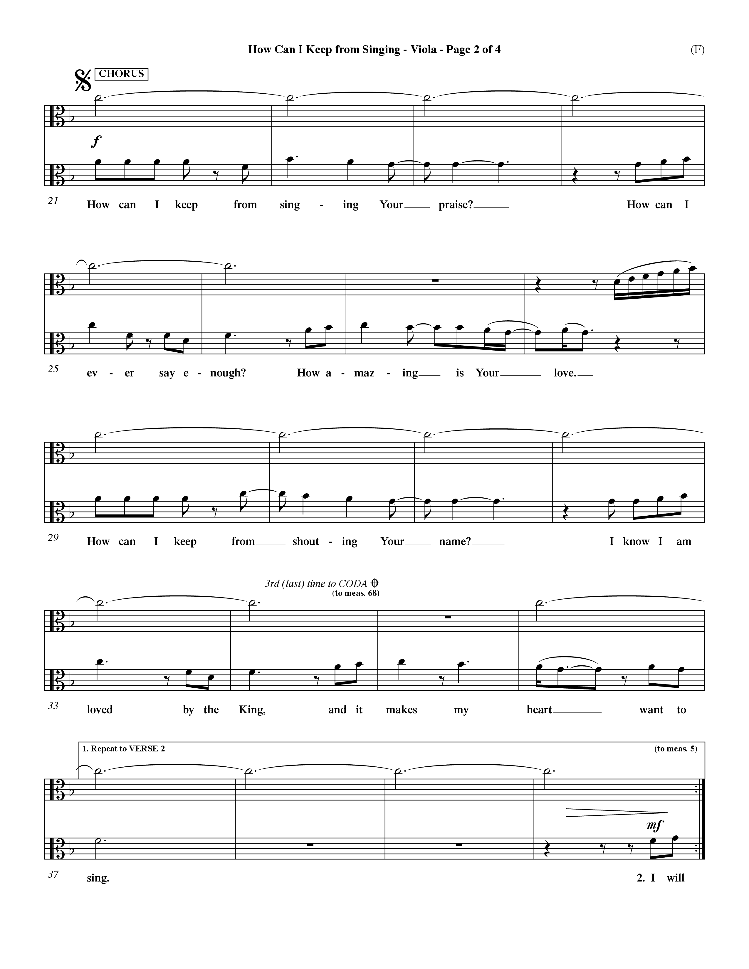 How Can I Keep From Singing (Choral Anthem SATB) Viola (Word Music Choral / Orch. Dave Williamson)