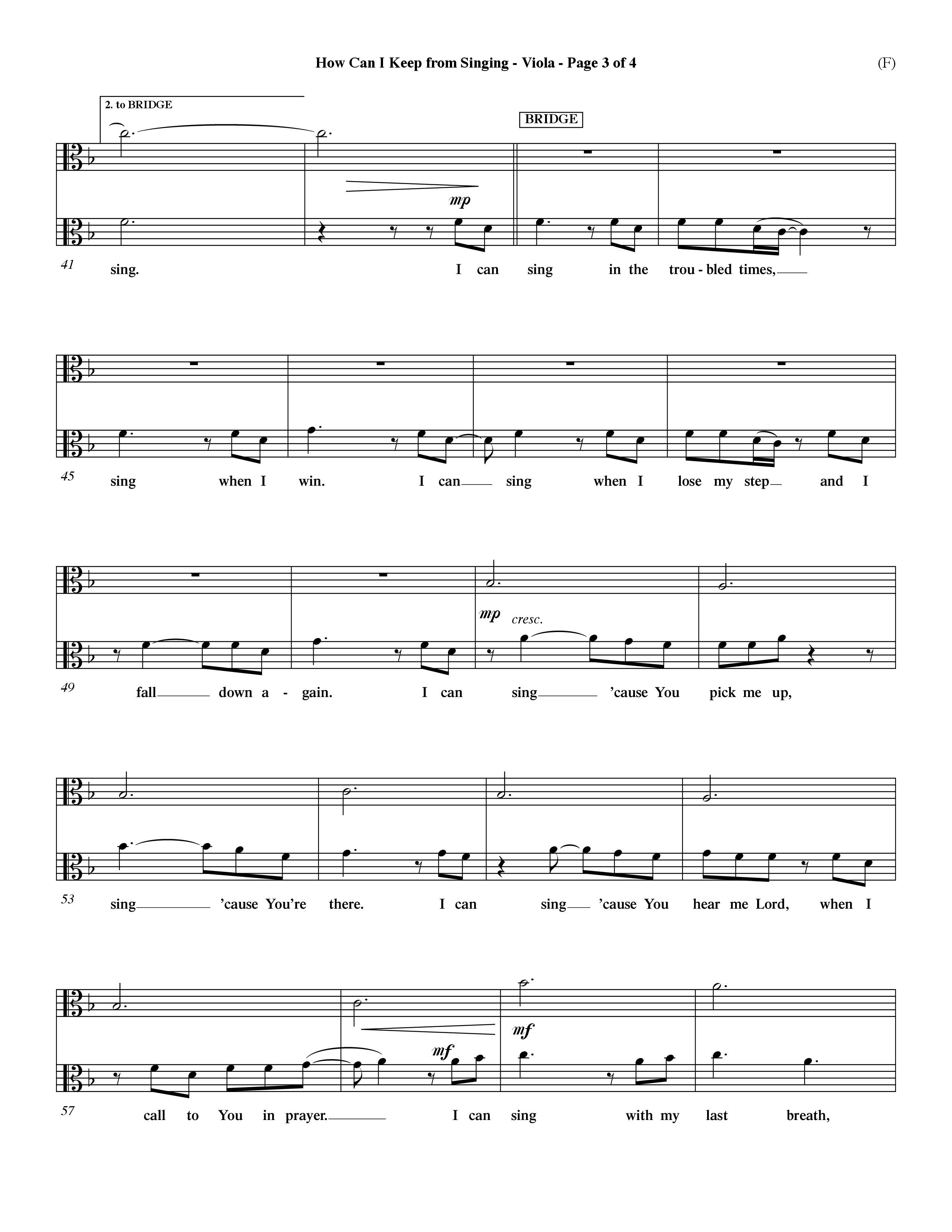 How Can I Keep From Singing (Choral Anthem SATB) Viola (Word Music Choral / Orch. Dave Williamson)
