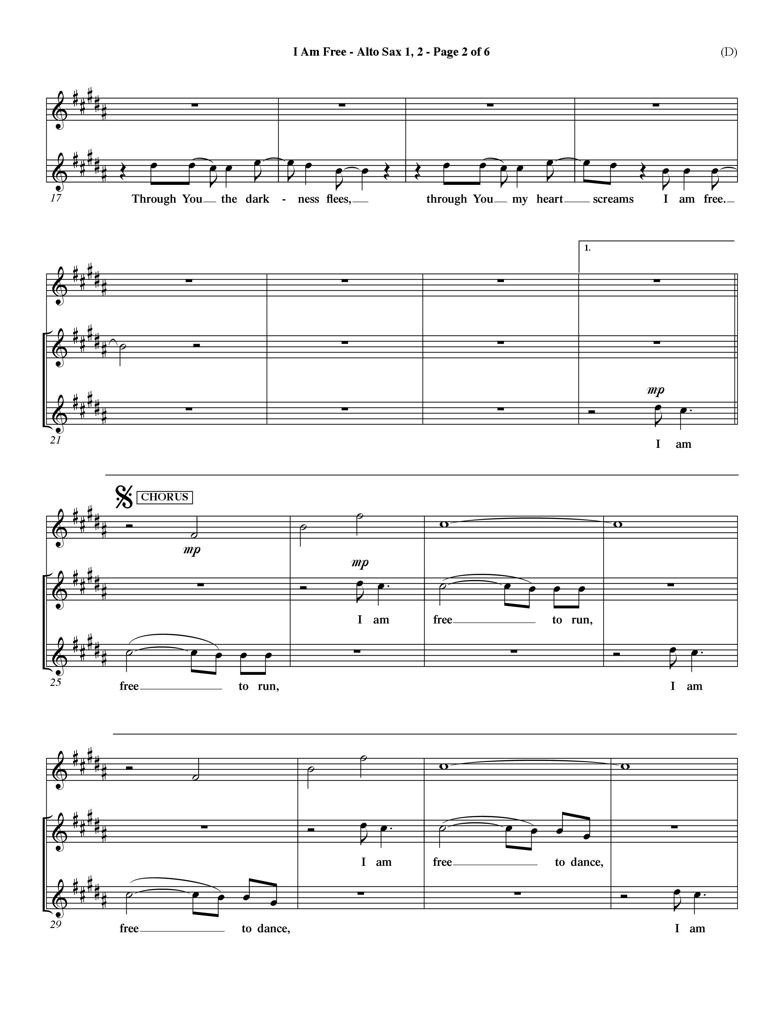 I Am Free (Choral Anthem SATB) Alto Sax 1/2 (Word Music Choral / Orch. Dave Williamson)