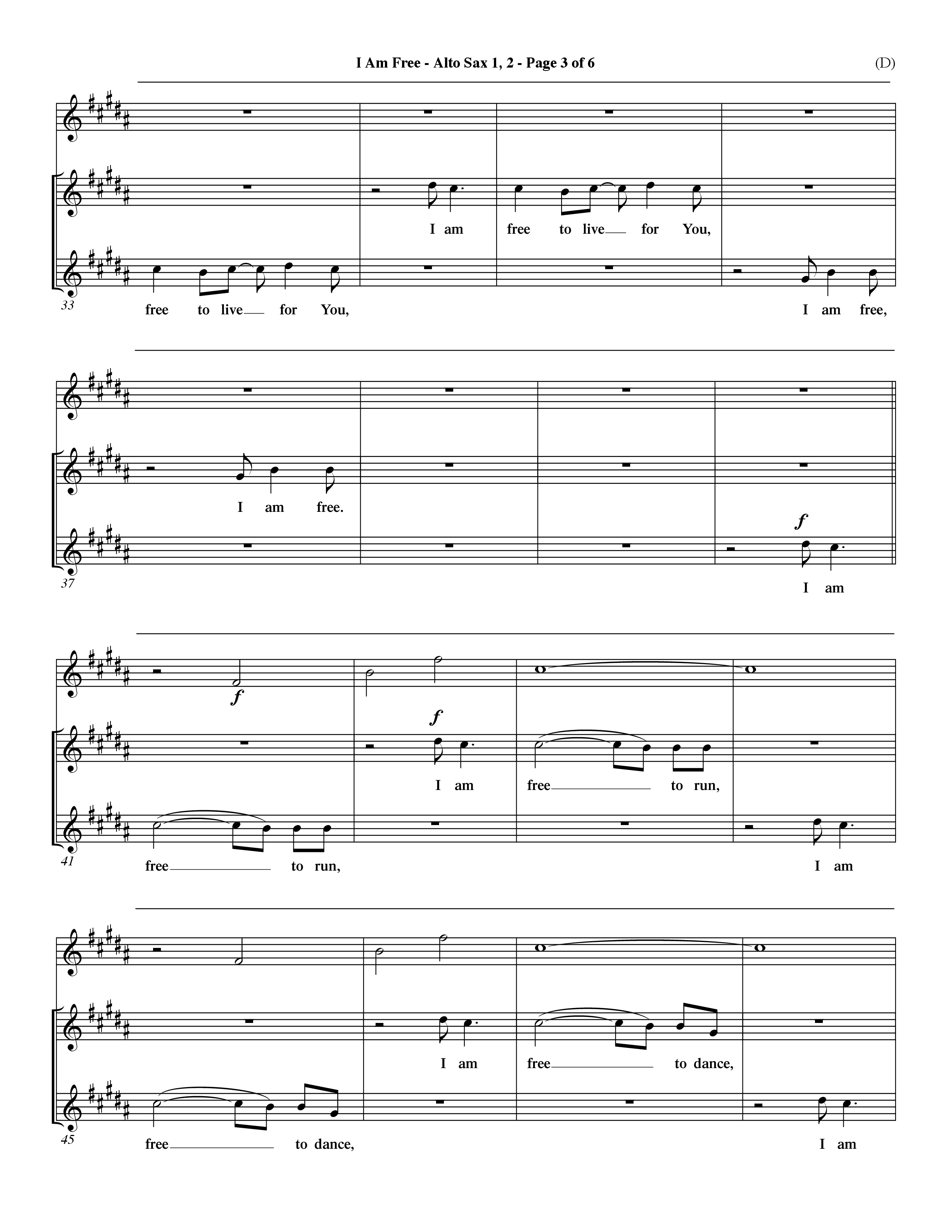 I Am Free (Choral Anthem SATB) Alto Sax 1/2 (Word Music Choral / Orch. Dave Williamson)