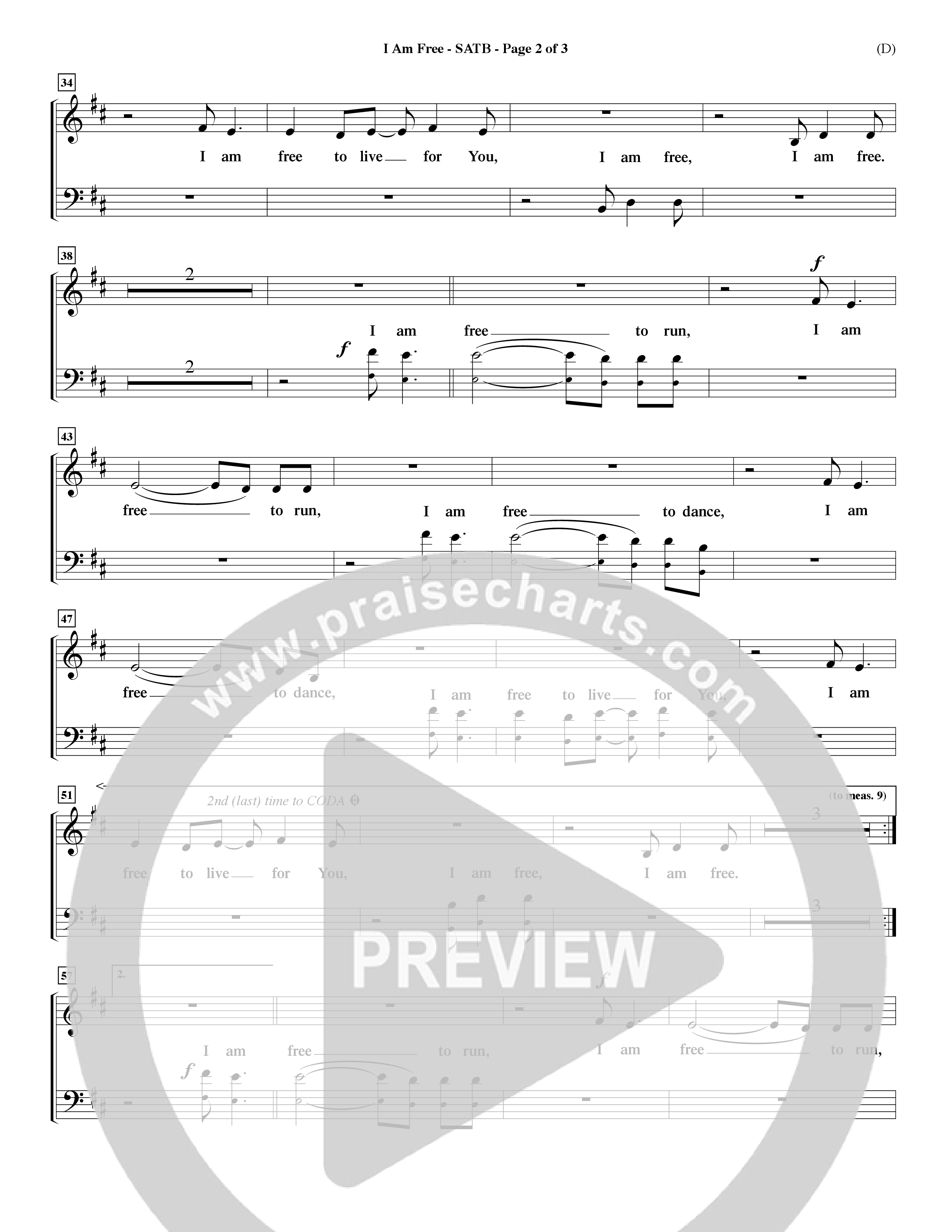 I Am Free (Choral Anthem SATB) Choir Sheet (SATB) (Word Music Choral / Orch. Dave Williamson)