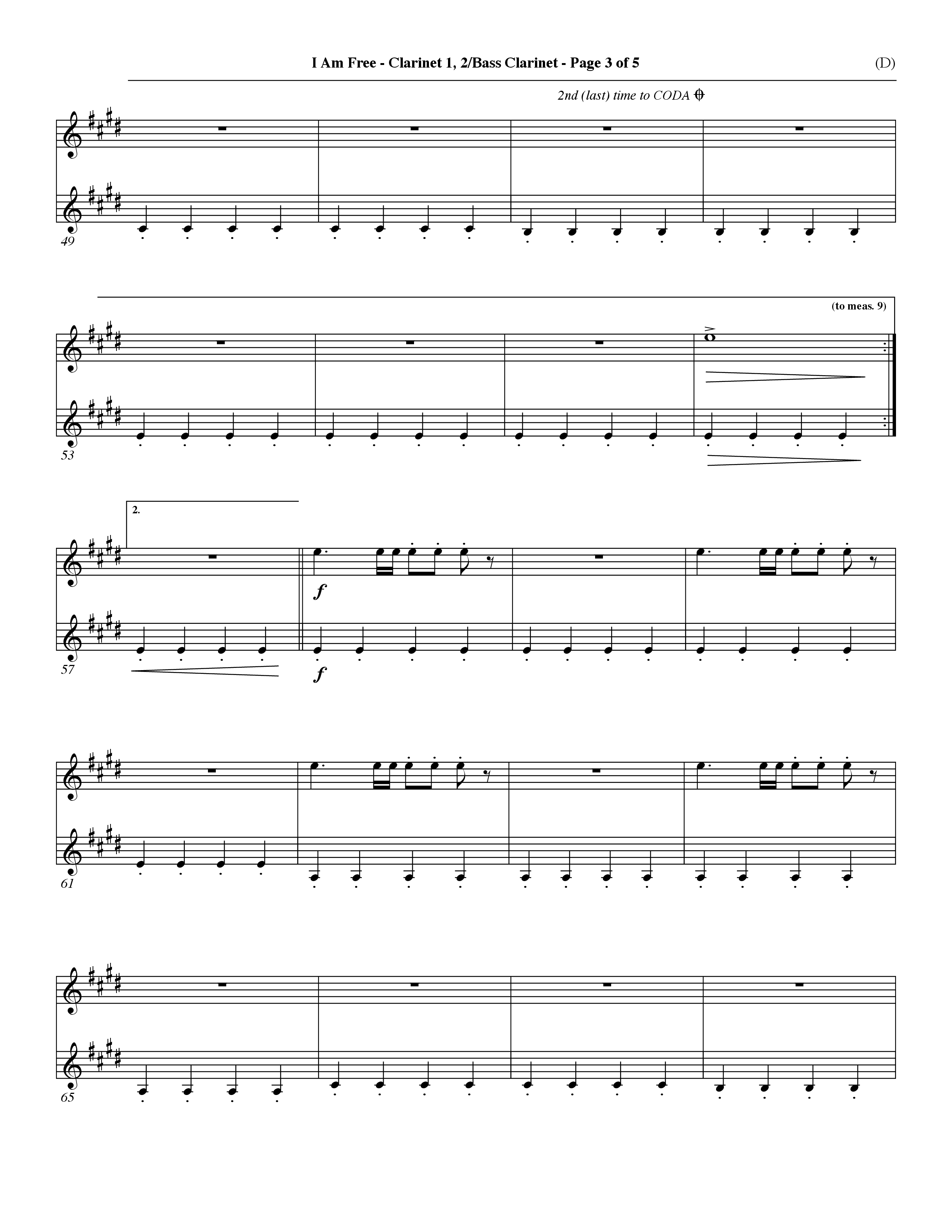 I Am Free (Choral Anthem SATB) Clarinet 1/2, Bass Clarinet (Word Music Choral / Orch. Dave Williamson)