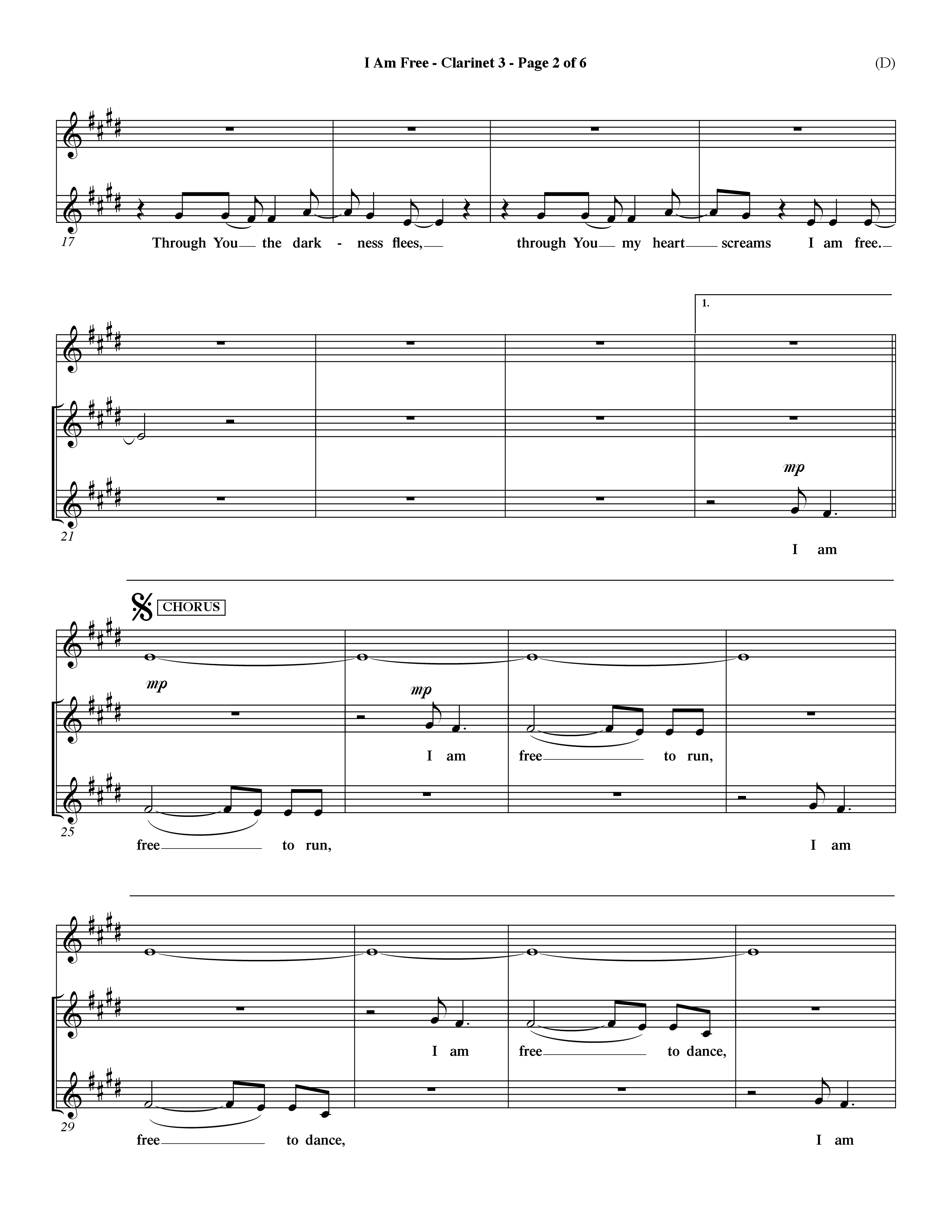 I Am Free (Choral Anthem SATB) Clarinet 3 (Word Music Choral / Orch. Dave Williamson)