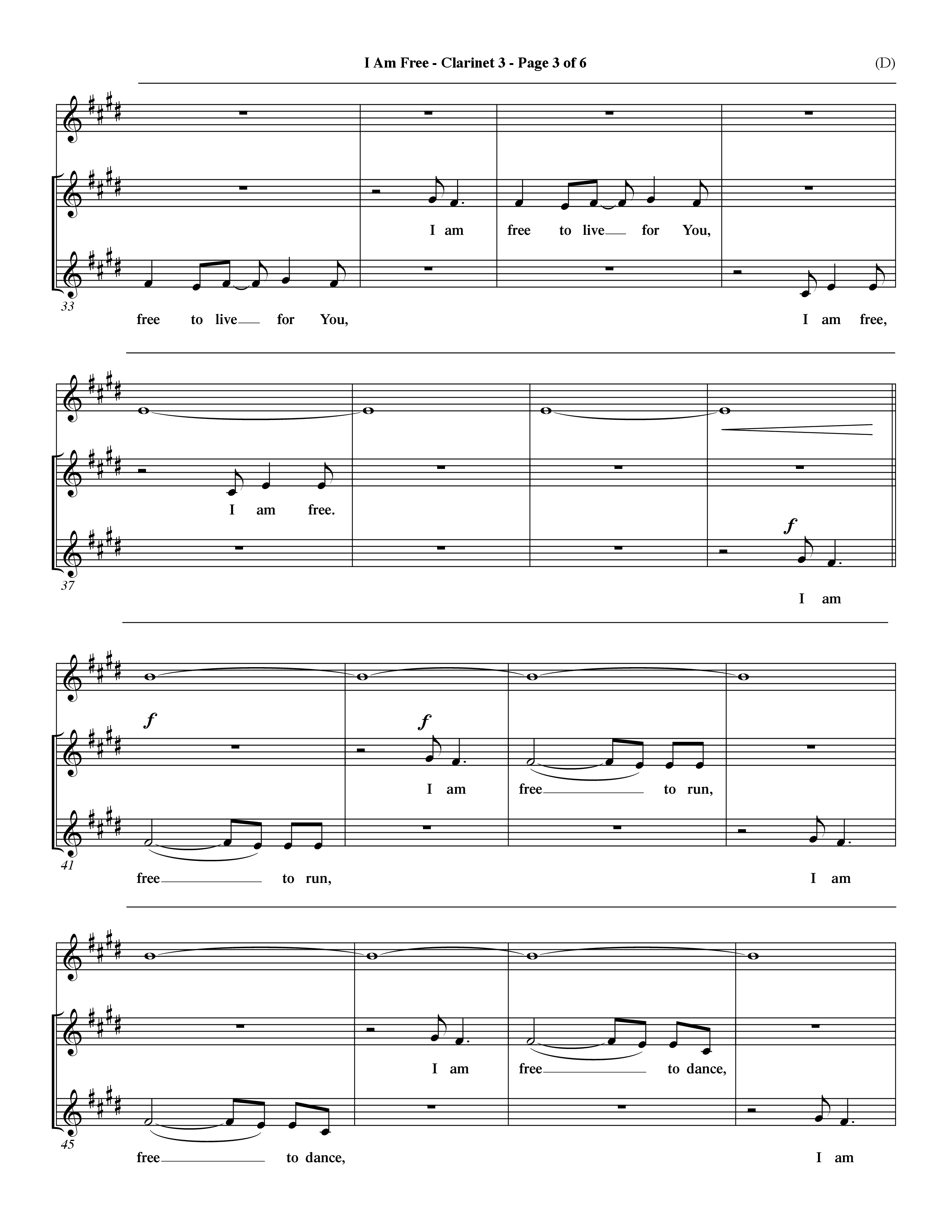 I Am Free (Choral Anthem SATB) Clarinet 3 (Word Music Choral / Orch. Dave Williamson)