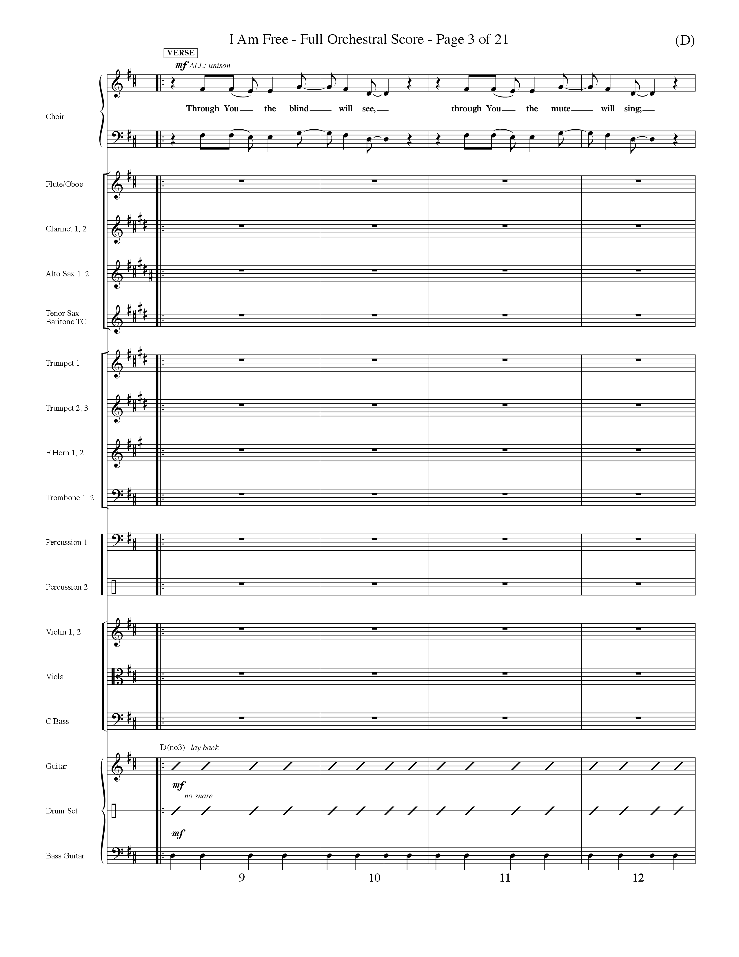 I Am Free (Choral Anthem SATB) Orchestration (Word Music Choral / Orch. Dave Williamson)
